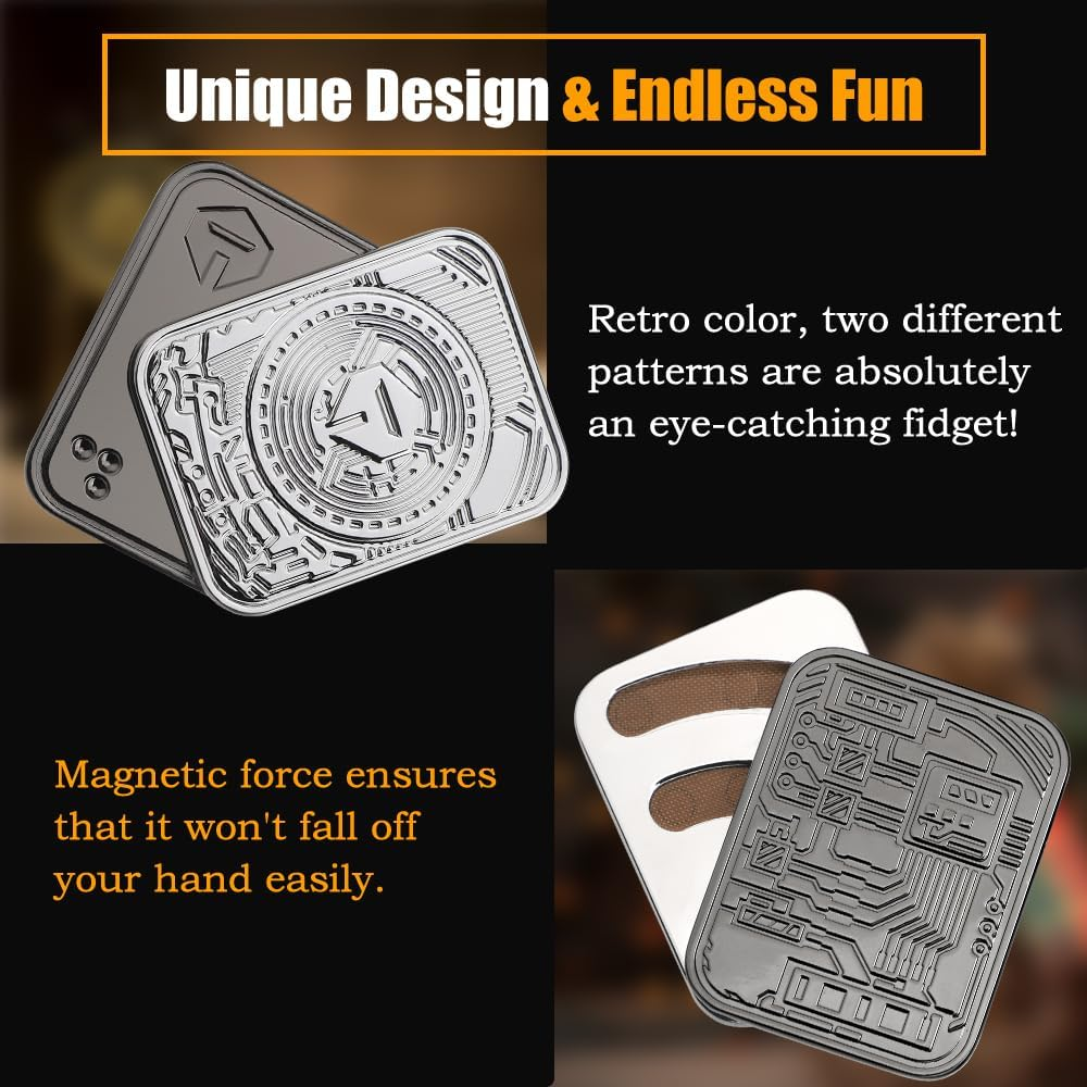 Magnetic EDC Fidget Coin Toy, Cool Sensory Manually Rotate Toy Birthday Present for Boys Girls, Metal Poker Fidget Slider Card, Home Office Classroom Tabletop Desk Decor for Adults Teens