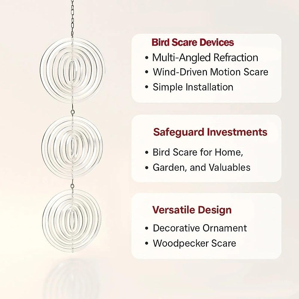 Bird Deterrent Wind Spinner, 9 Pack, 360-Degree Rotating Reflective Outdoor Decor with 3D Mirror Effect, Wildlife-Friendly Garden Protection, Fully Assembled, Compatible with Outdoor Spaces, Ruibex image number 3