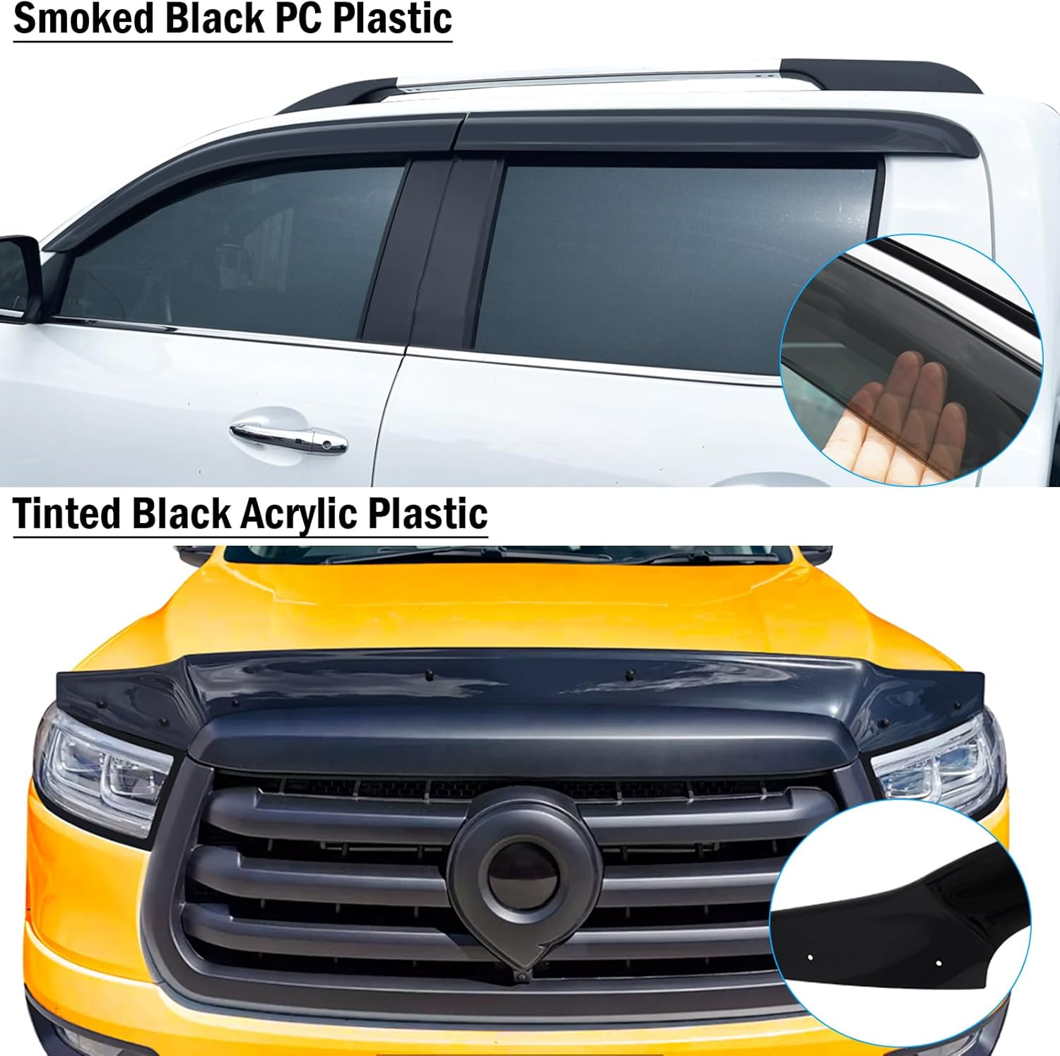 SUERAUTO4X4 Bonnet Protector Weather Shields for GWM Cannon 2020-2025/02 Pre-Facelift Accessories, Tinted Black Bonnet Stone Guard Wind Deflectors Weathershields Guard Window Visor, Ute Exterior image number 6