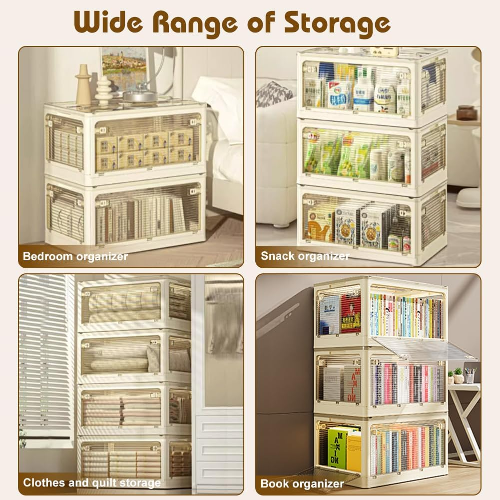 3 Pack Collapsible Storage Bins with Lids, 40L Stackable Storage Bins for Closet Organizers Plastic Clothes Organiser Container with Wheels Book Organizer for Home Office Dorm image number 3