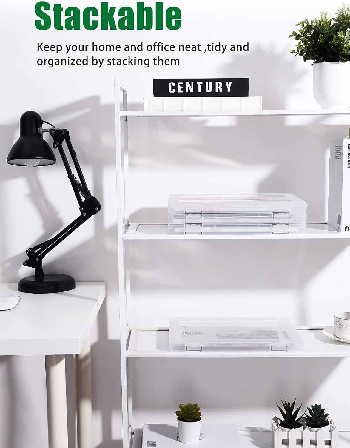 Denkee 4 Pack A4 File Portable Project Case, Plastic Storage Box for 8.5" X 11" Letter Paper, Scrapbook Paper Storage Boxes Documents Magazines Holder (Inner Size 12.2 X 8.9 X 0.7 In) image number 4