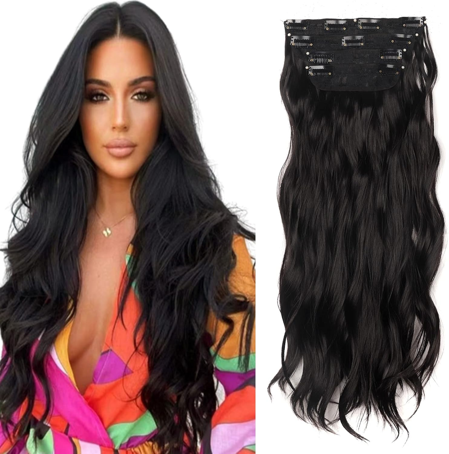 Gairyan Clip in Hair Extensions 4PCS Curly Wavy Long Hair Pieces Full Head Synthetic Hair Extension Thick Natural Look for Women, 22 Inches 180G, Dirty Blonde