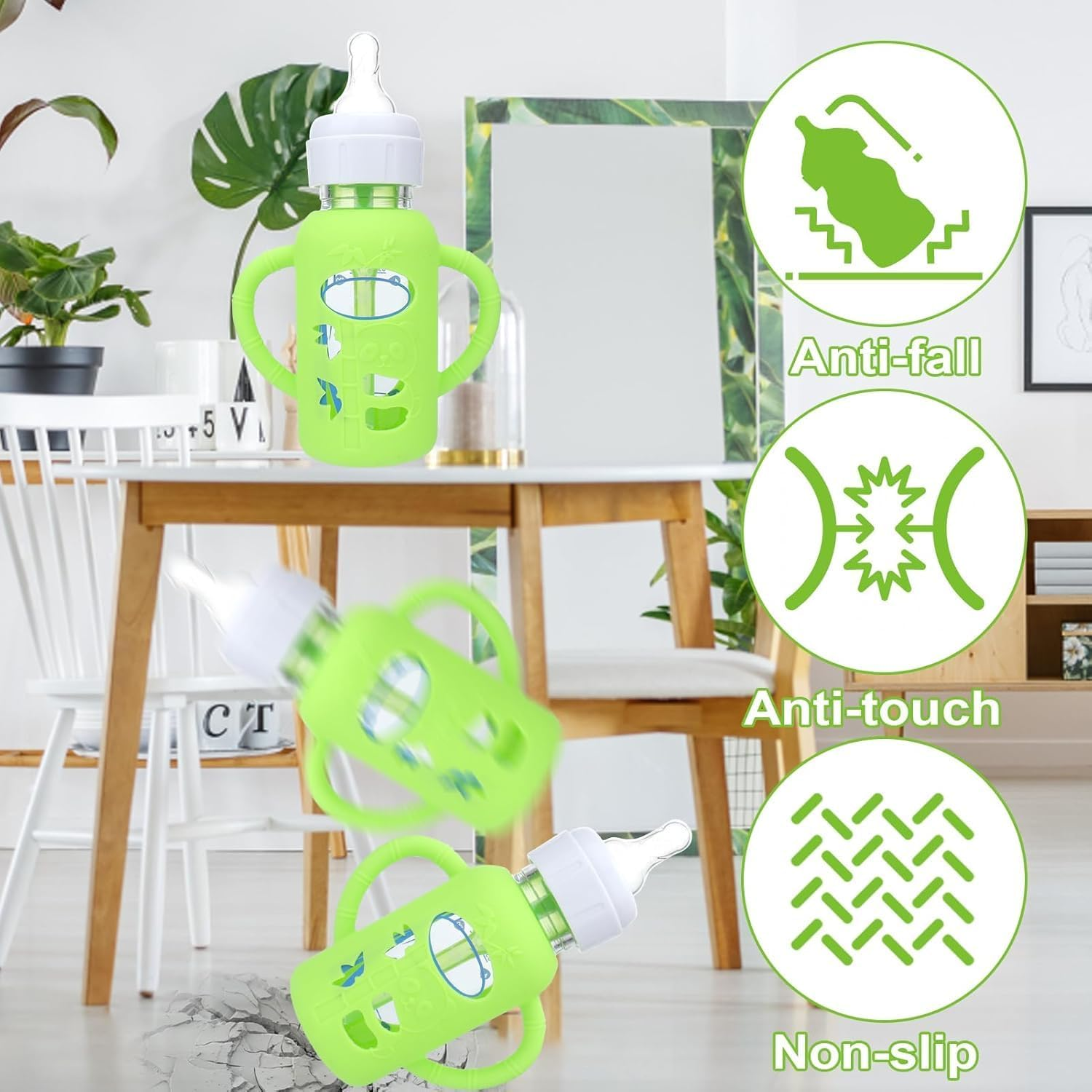 4 Pack Silicone Sleeves for Dr. Brown'S Glass Bottles 4OZ - anti Breakage Baby Bottle Holder, Compatible with Dr. Brown'S Glass Bottles for Babies (4OZ with Handle) image number 6