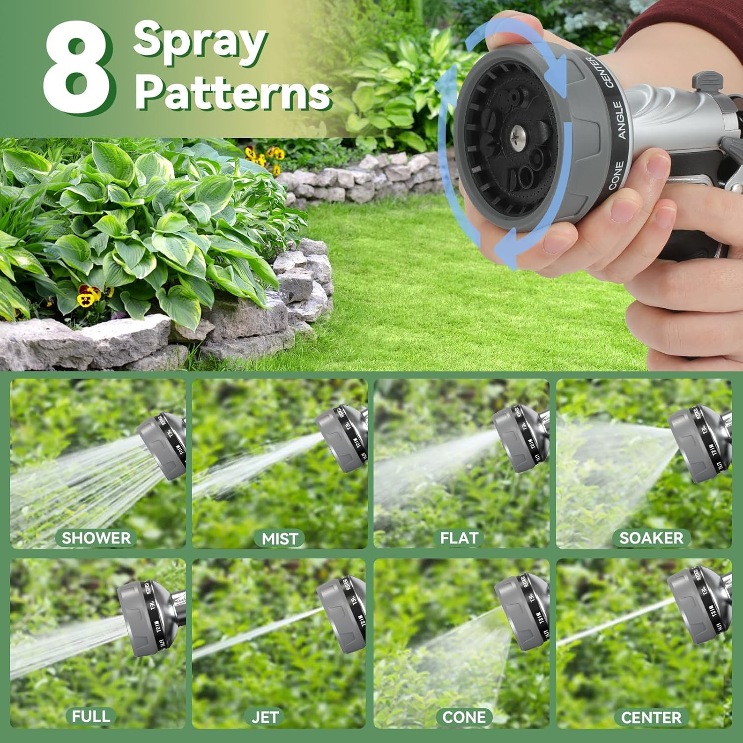 New Heavy-Duty Metal Hose Pipe Spray Gun, 8 Adjustable Spray Patterns Garden Hose Spray Gun, Leak-Proof Hose Gun, Garden Hose Nozzle for Watering, Cleaning, Washing Cars image number 3