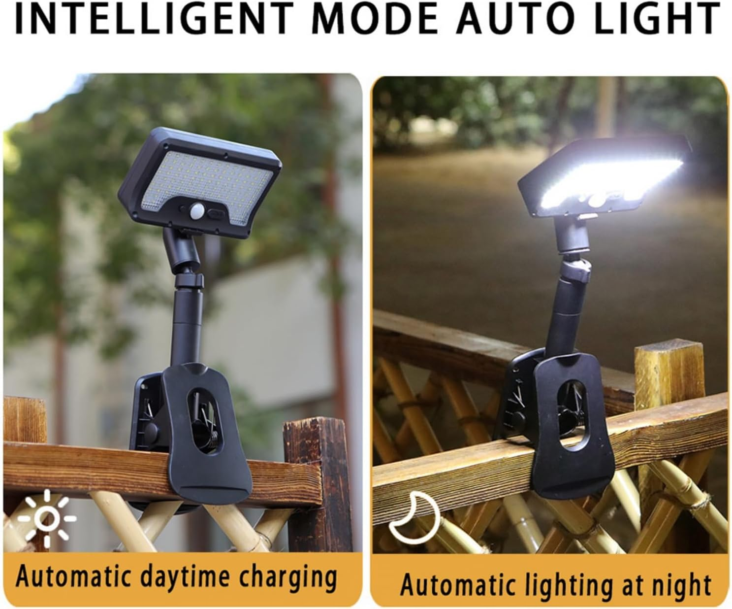 Clip on Solar Lights Outdoor 92 Leds 600LM Bright Solar Fence Lights with Motion Sensor, 360&deg; Rotatable IP65 Waterproof 3 Modes Powered Clamp Light for Deck Gutter Patio