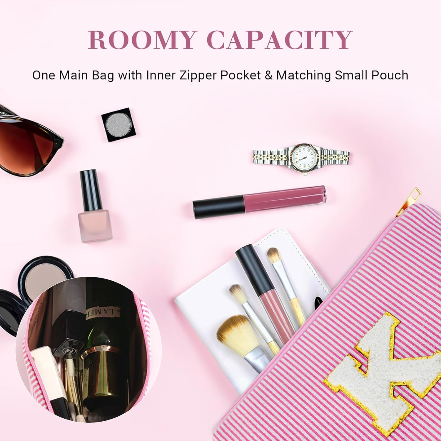 LIAN Makeup Bag Set Initial Cosmetic Bags Travel Toiletry Bags for Women Teen Girls Friend Birthday Gifts Personalized Gifts(Pink-M) image number 6