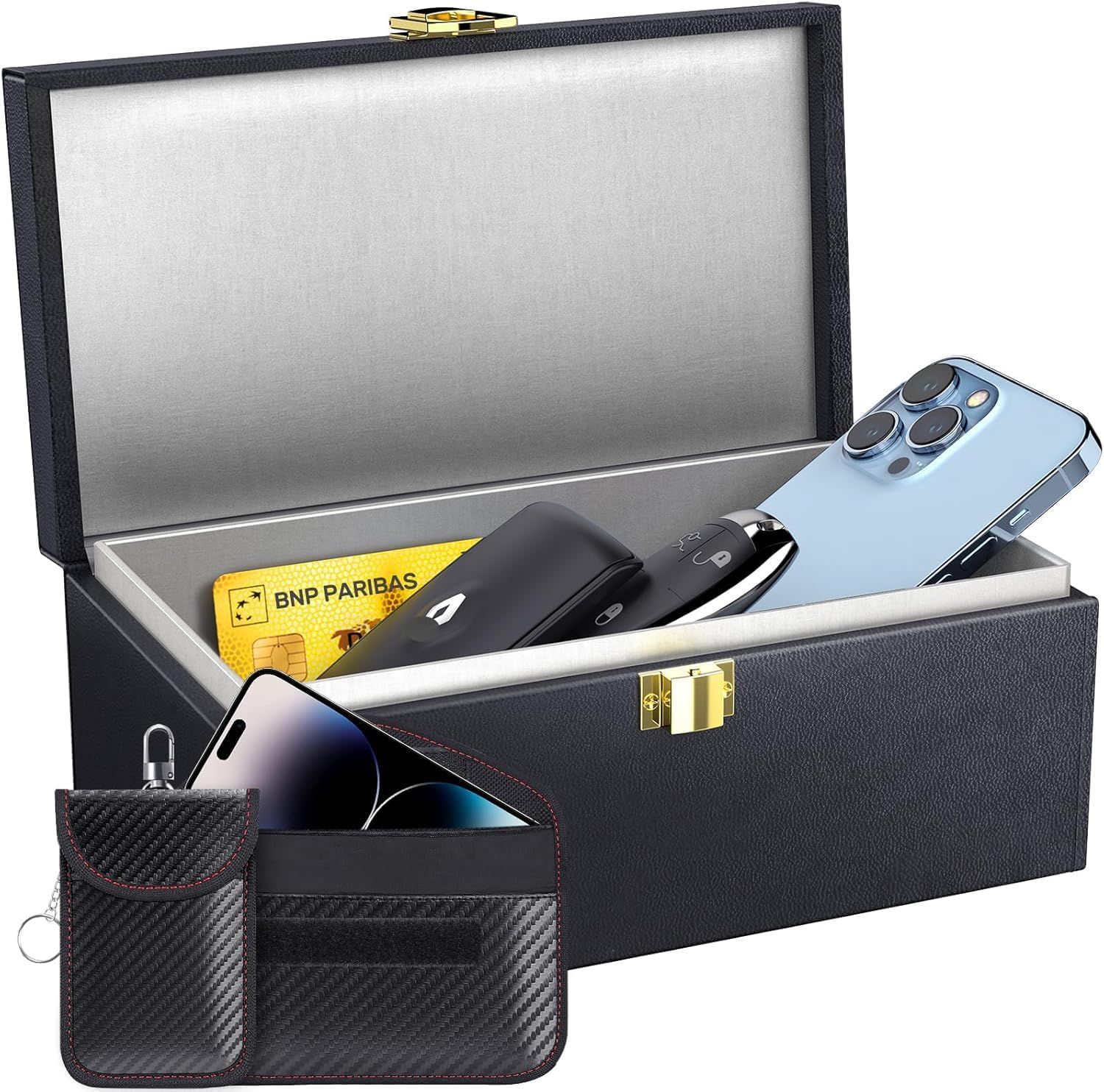 Extra Large Faraday Box, [2 Pack Faraday Pouch] Diyife 10-15 Car Keys Capacity Car Key Signal Blocker Box for Keys and Phones, Anti-Theft Key Fob Protector RFID Signal Blocking Set image number 1