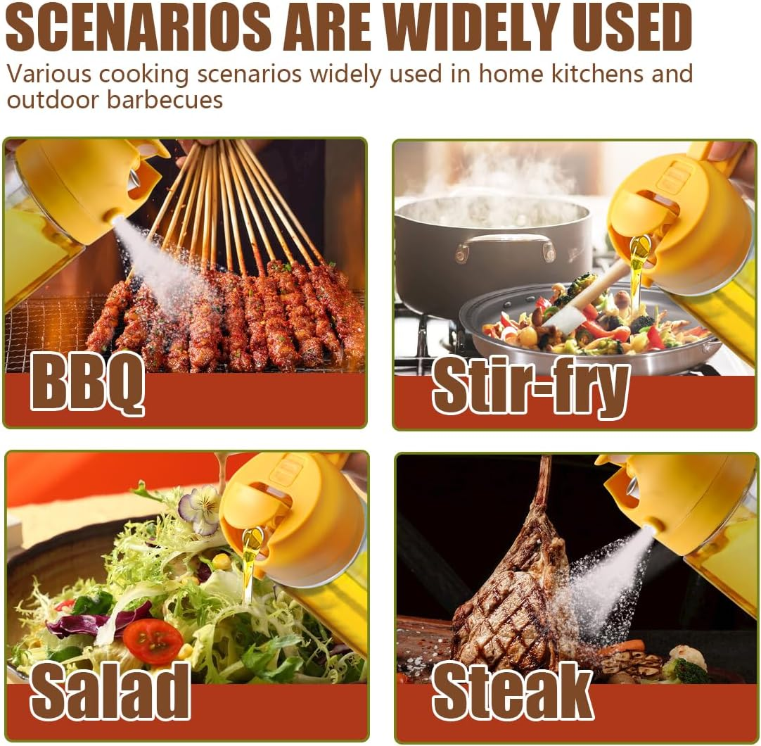 Dark Olive Oil Spray and Pour Bottle, 16Oz/470Ml, Glass, Sunlight Protection, Dual-Purpose Design, Leak-Proof Sealing, Cooking, Outdoor Activities image number 3