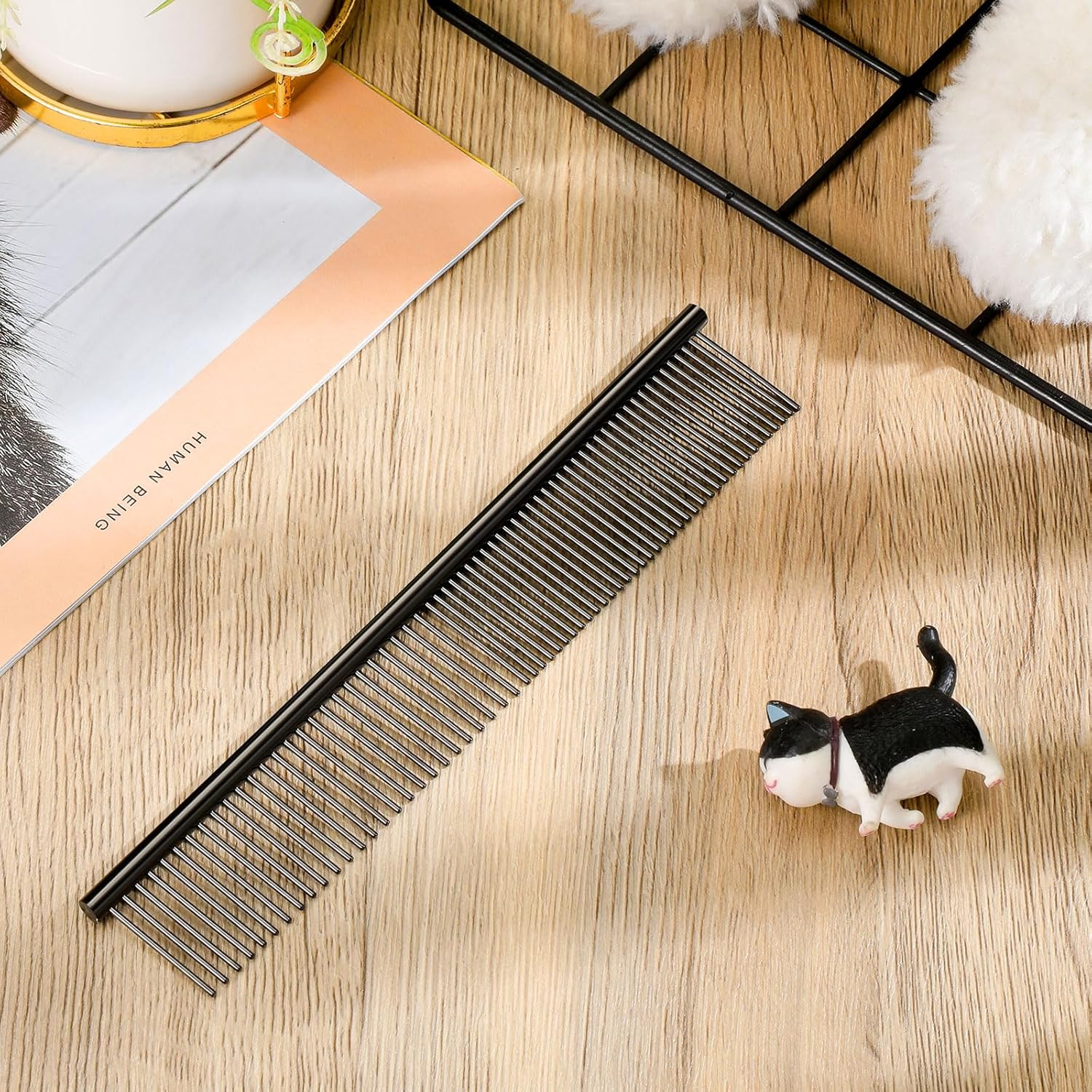 Boao Stainless Steel Pet Comb Pet Grooming Comb Rounded Teeth Dog Comb for Large, Medium and Small Dogs and Cats with Tangled Short/Long Hair (19 X 3.3 Cm) image number 4
