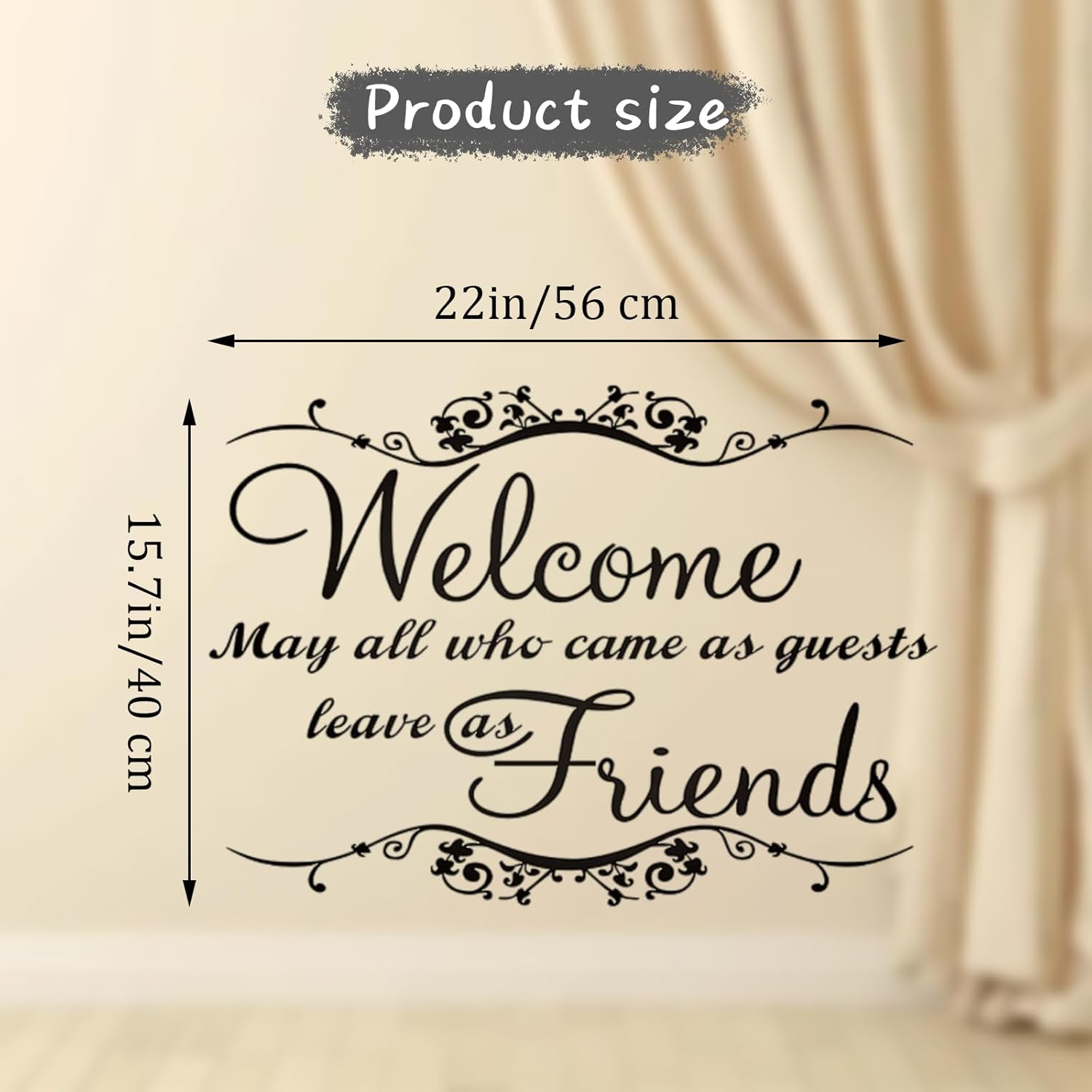 Sgphrzlt Welcome May All Who Came as Guests Leave as Friends Wall Decals, Large Vinyl Peel and Stick Quote Sayings Home Decor, Removable Art Lettering Stickers for Bedroom Living Room Office