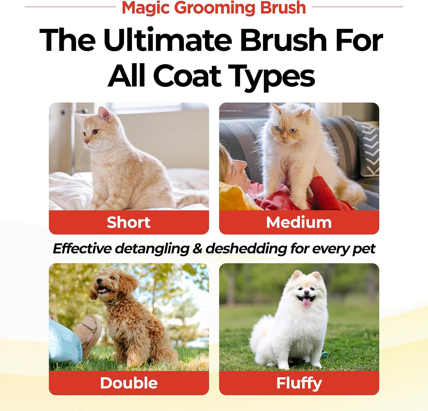 JAYU PET Magic Grooming Brush &ndash; Cat Brush for Shedding, Dual-Length Stainless Steel Bristles, One-Click Self-Cleaning, Vertical Deshedding Comb, Professional Pet Grooming Tool image number 4