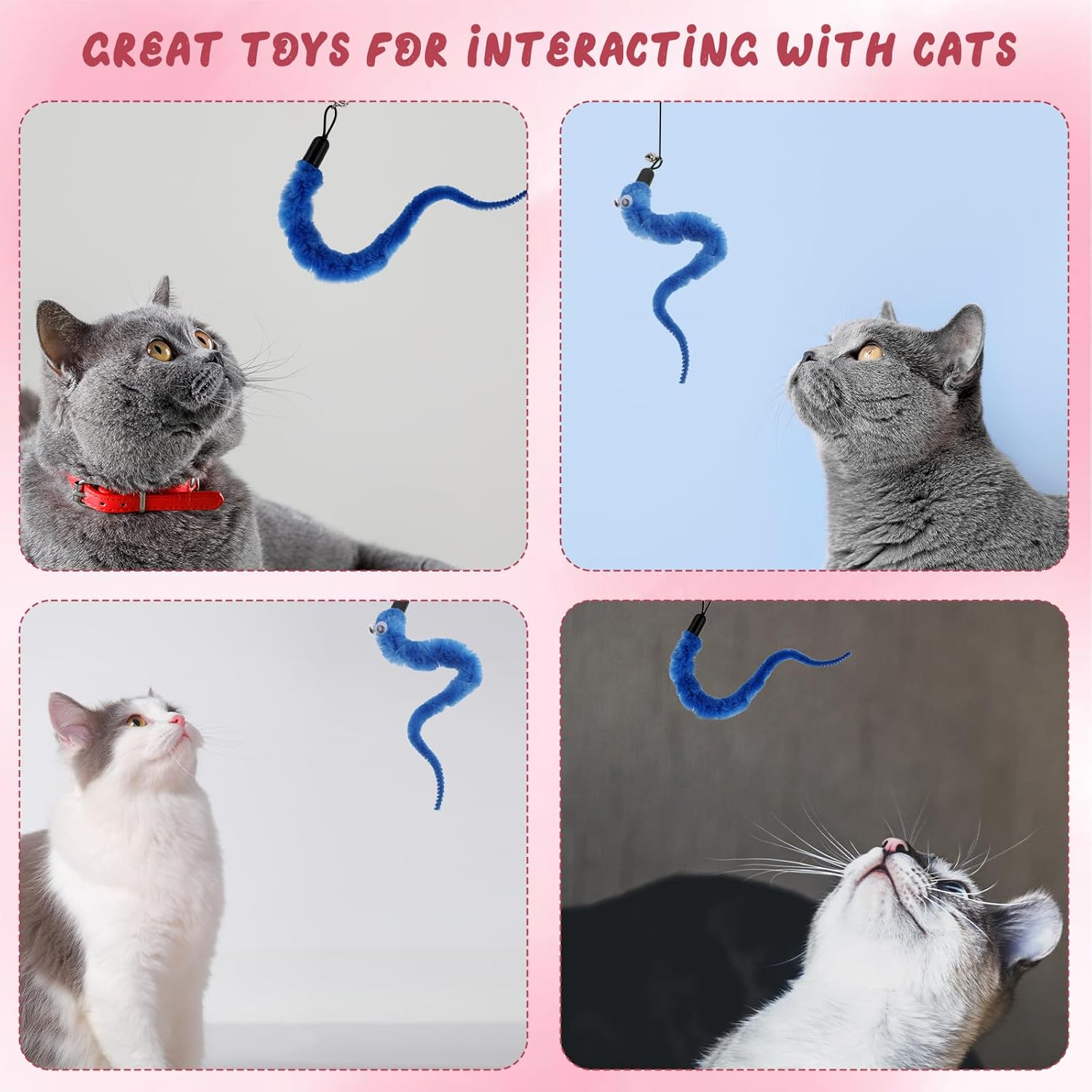 Vin Beauty Cat Wand Attachments 12 Pcs Cat Worm Toy Refills for Cats, All Breed Sizes, Indoor Use image number 2