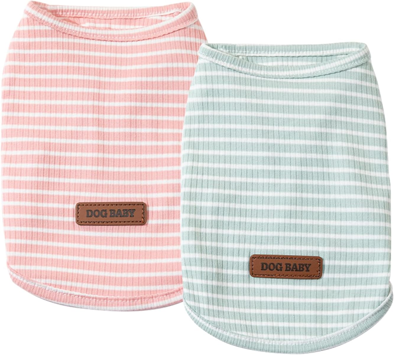 Dog Shirts, 2 PCS Pet Cat Clothes for Puppy, Small Dogs Cats Vest Spring Summer Cool Sweat Shirt Striped Cute Light Clothing Stretchy Soft Breathable Pets Apparel (Pink & Green, L)