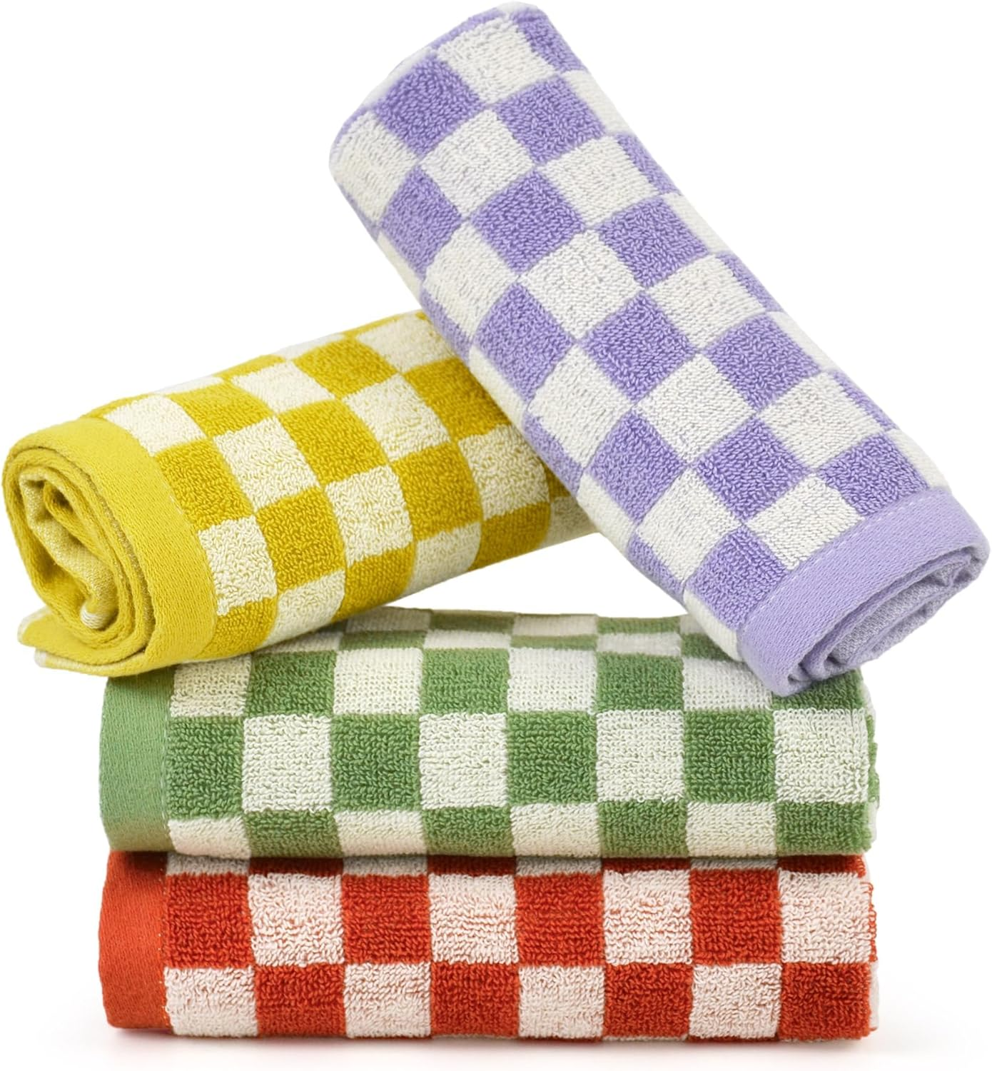 Jacquotha Quick Drying Washcloths - Pack of 12, 13X13 Inches, 100% Cotton Wash Cloths for Showering Spa Kitchen, Yellow Checkered Face Cloths