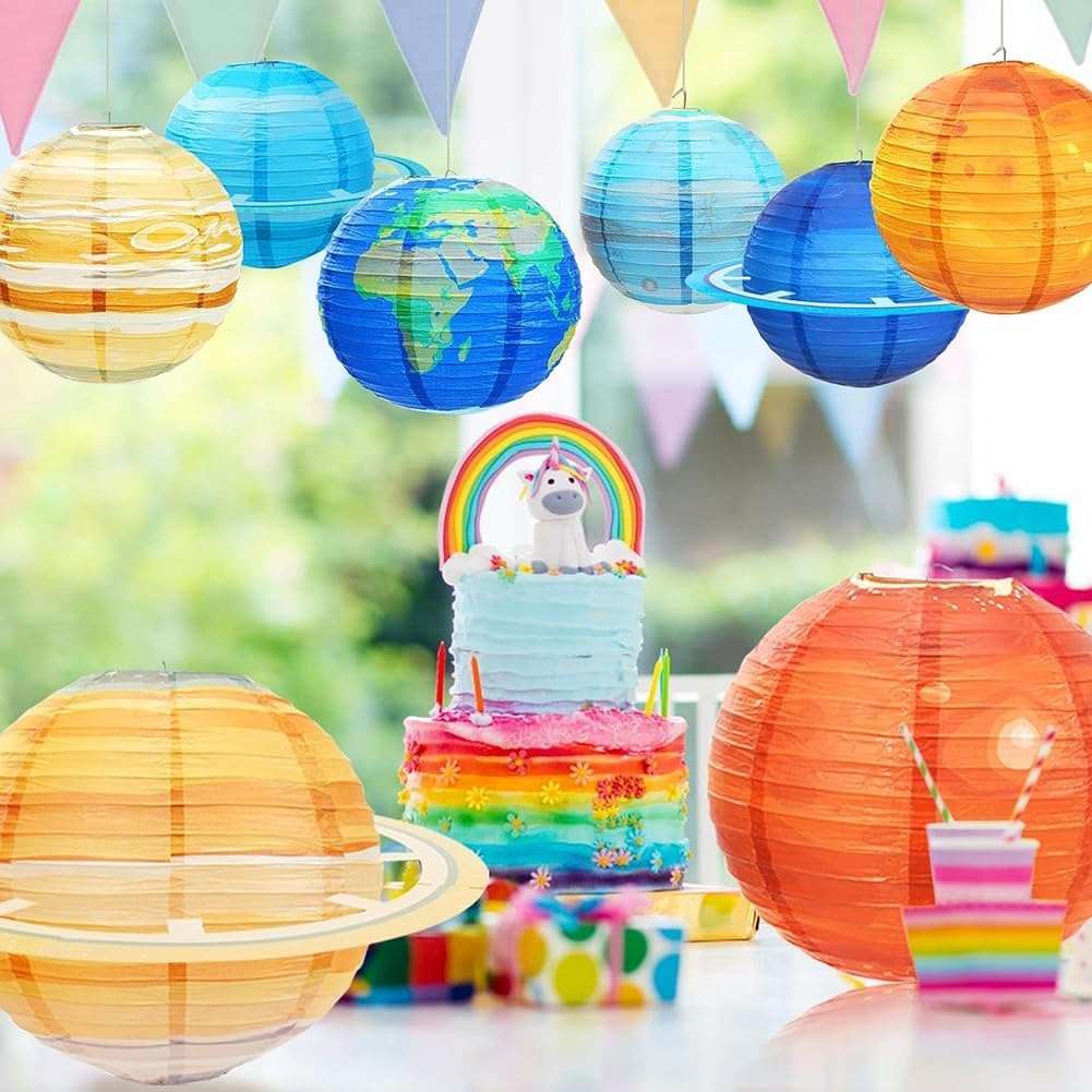 8Pcs Space Paper Lanterns Multi-Color Solar System Planets Lanterns 12Inch Outer Space Themed Supplies Easy to Use Multicolor image number 2