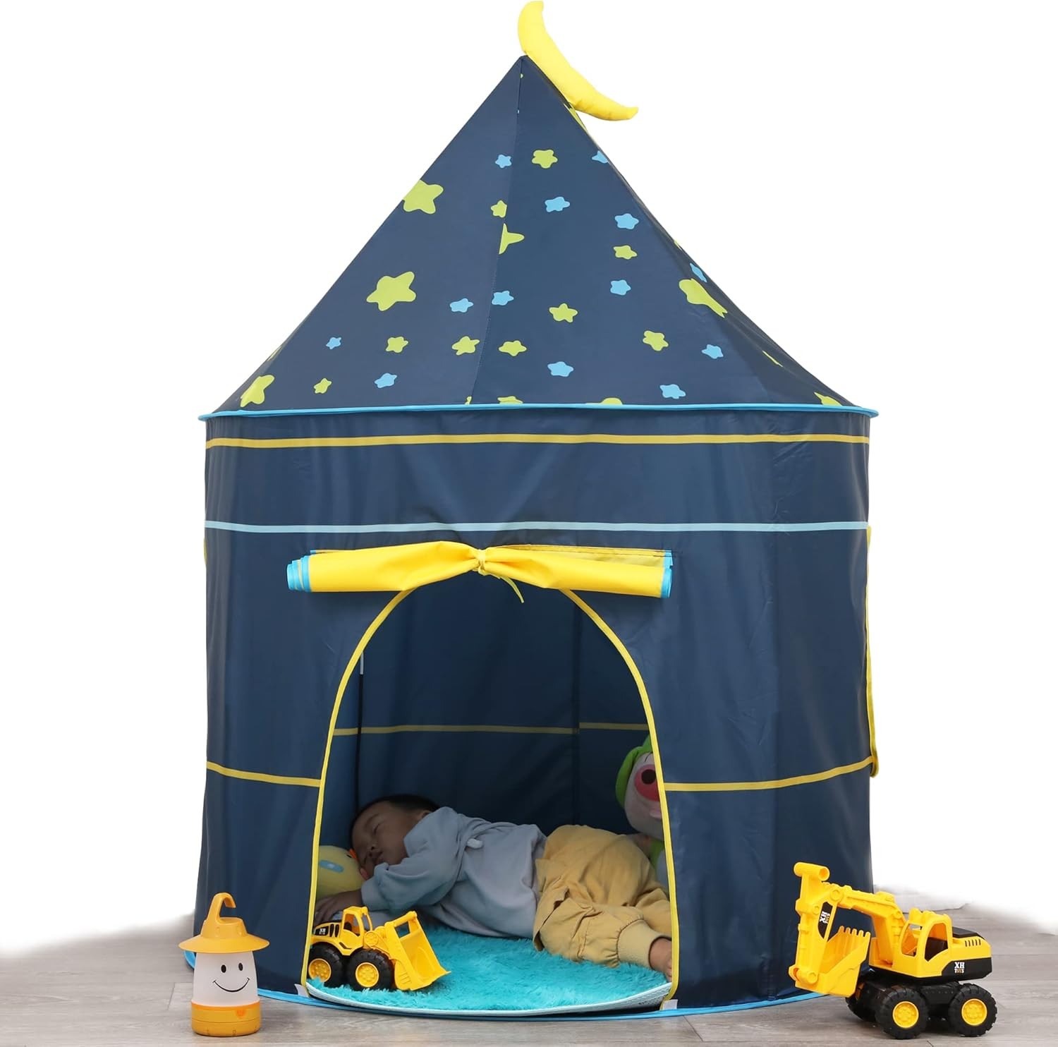 Kids Play Tent Teepee Tent Pop-Up Princess Prince Castle Play Tent with Star Lights EN71 ASTM Certified Indoor Outdoor Portable Playhouse Boys & Girls Birthday Gift (Moon Blue)