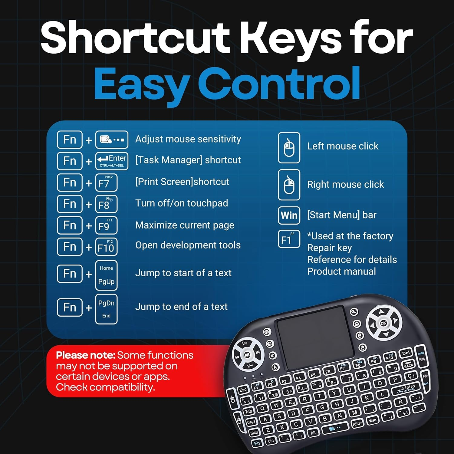 Mini Keyboard Remote Control Touchpad Mouse Combo Controller with RGB Backlit for Android TV Box Smart TV with OS+USB PC Computer Laptop Window OS HTPC Home Theater PC + USB 2.4Ghz Dongle 1Pack image number 4