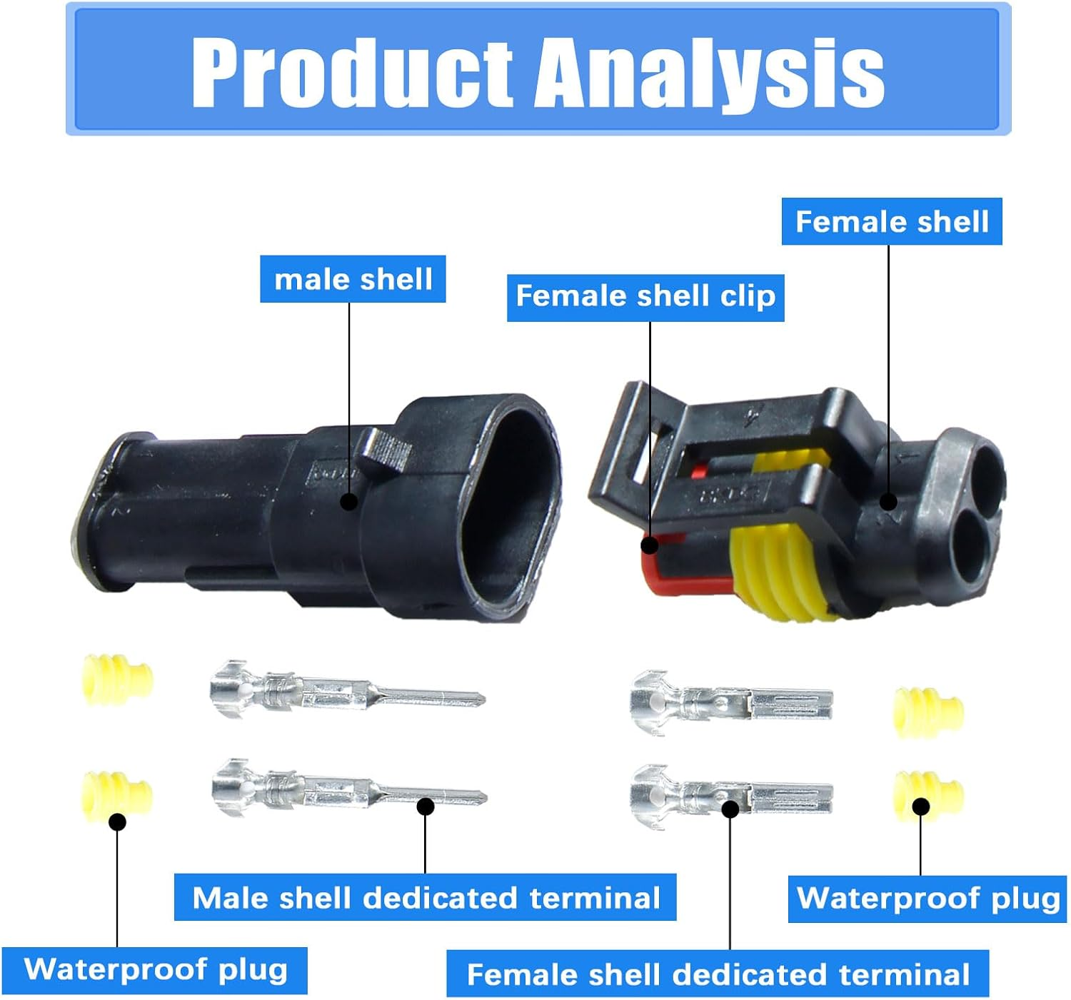 10 Sets 2 Pin Car Terminals Plug Male Female Waterproof Automotive Connectors Disconnect Wiring Car Electrical Wire Sealed Connector Plug Cable 12V Kit Marine Truck Boat Motorcycle image number 4