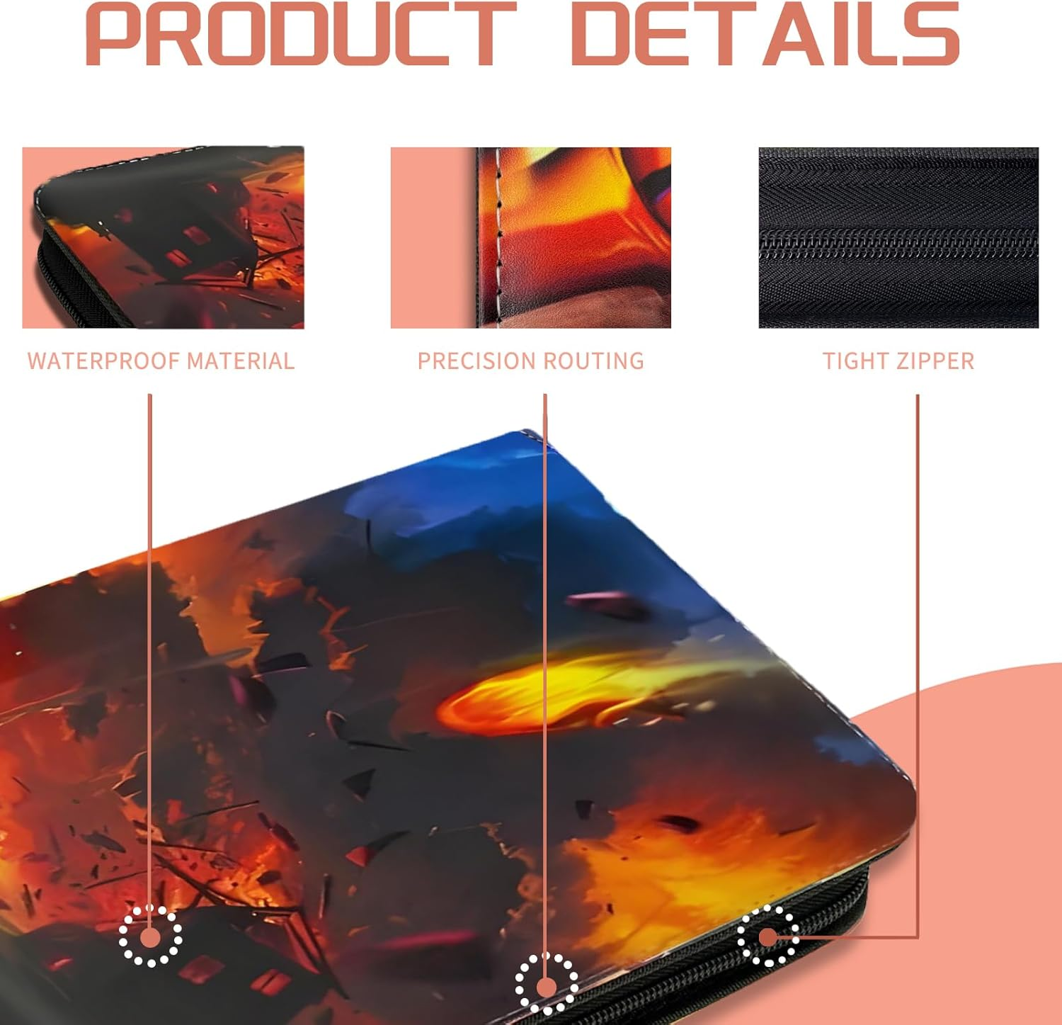 Trading Card Binder, Cards Holder 400 Pockets Card Folder with Zipper 50 Pages Removable Sleeves for Card Collection, Game Boy Girl Birthday Gifts Cool Loose-Leaf - Red image number 4