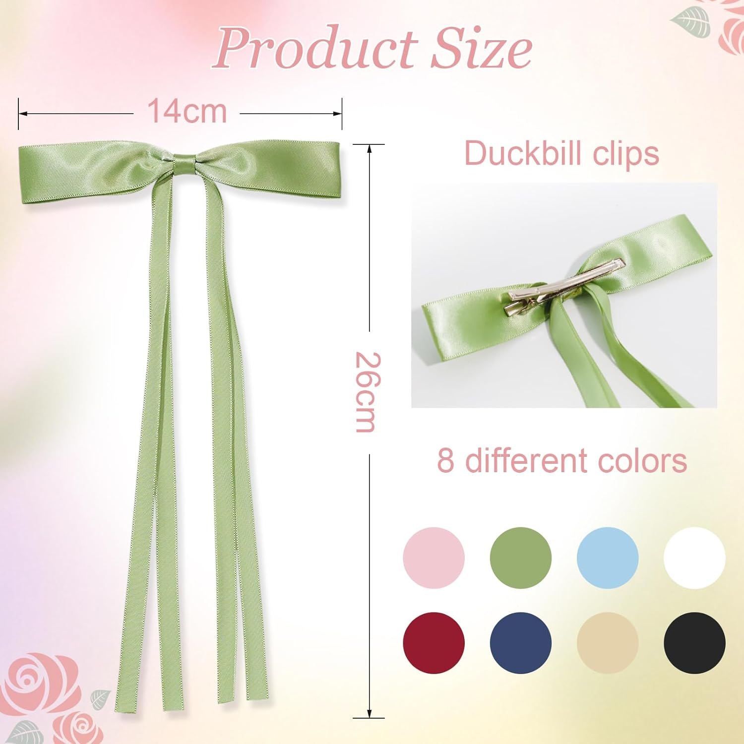 8Pcs Long Tail Bow Hair Clips for Women