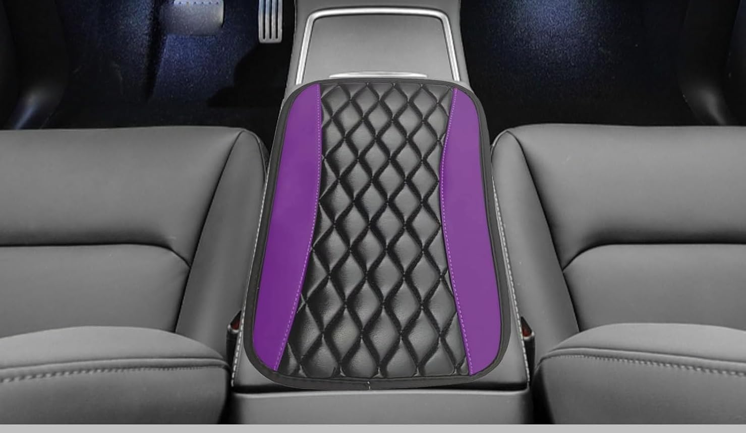 Car Center Console Cover, Universal Leather Waterproof Armrest Seat Box Cover Protector, Comfortable Car Decor Accessories Fit for Most Cars, Vehicles, (Purple, 32 * 19CM)