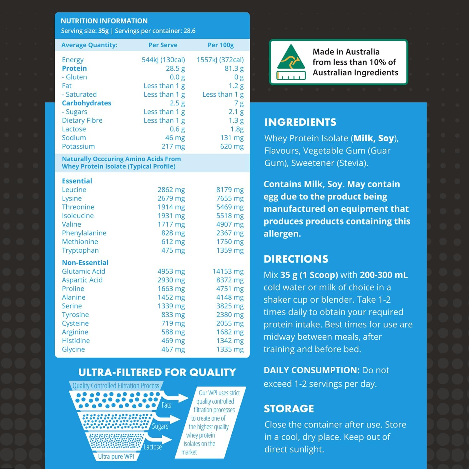 UM Sports Whey Protein Isolate WPI, 100% Whey Isolate Lean Protein Powder for Men and Women, Chocolate Dream 1Kg (2.2 Lbs), 28 Serve