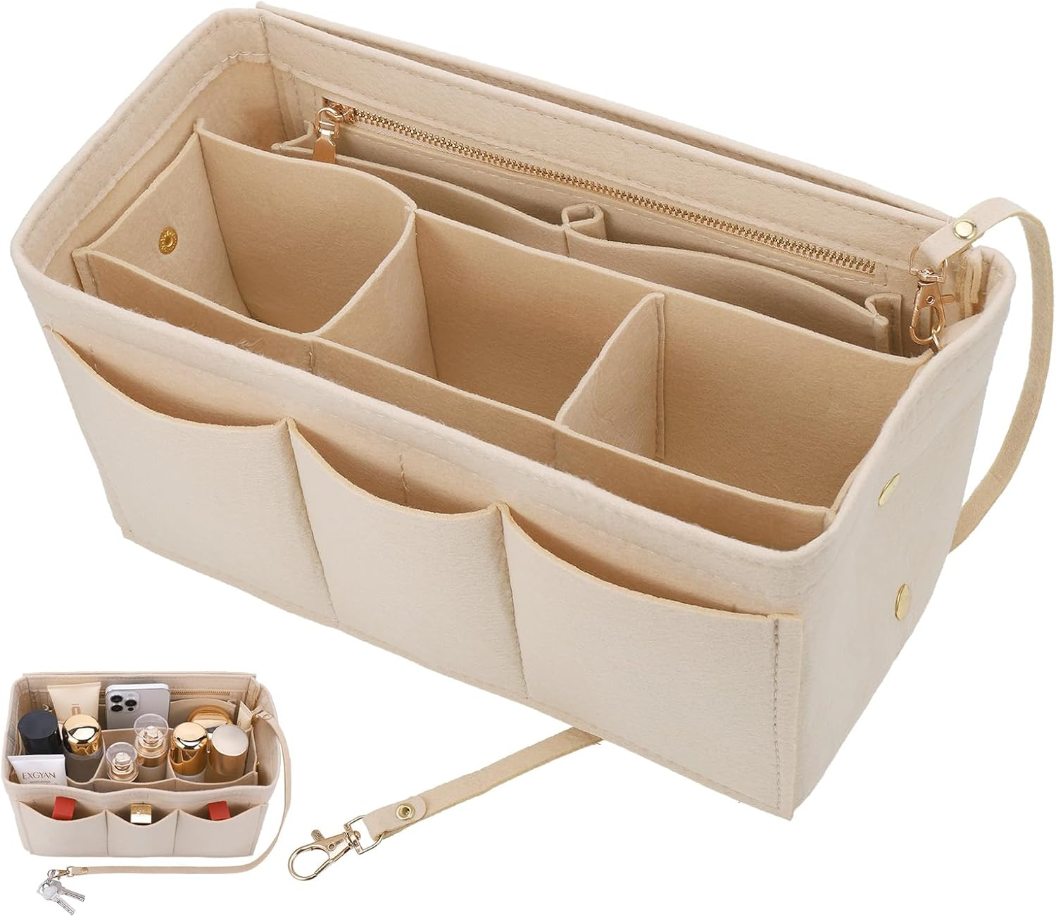 Hejo Handbag Organiser, Felt Bag Organiser, Bag in Bag Organiser, Bag Organiser Shopper, Multi-Pocket Handbag Inner Pocket for Women Girls (Beige, M)
