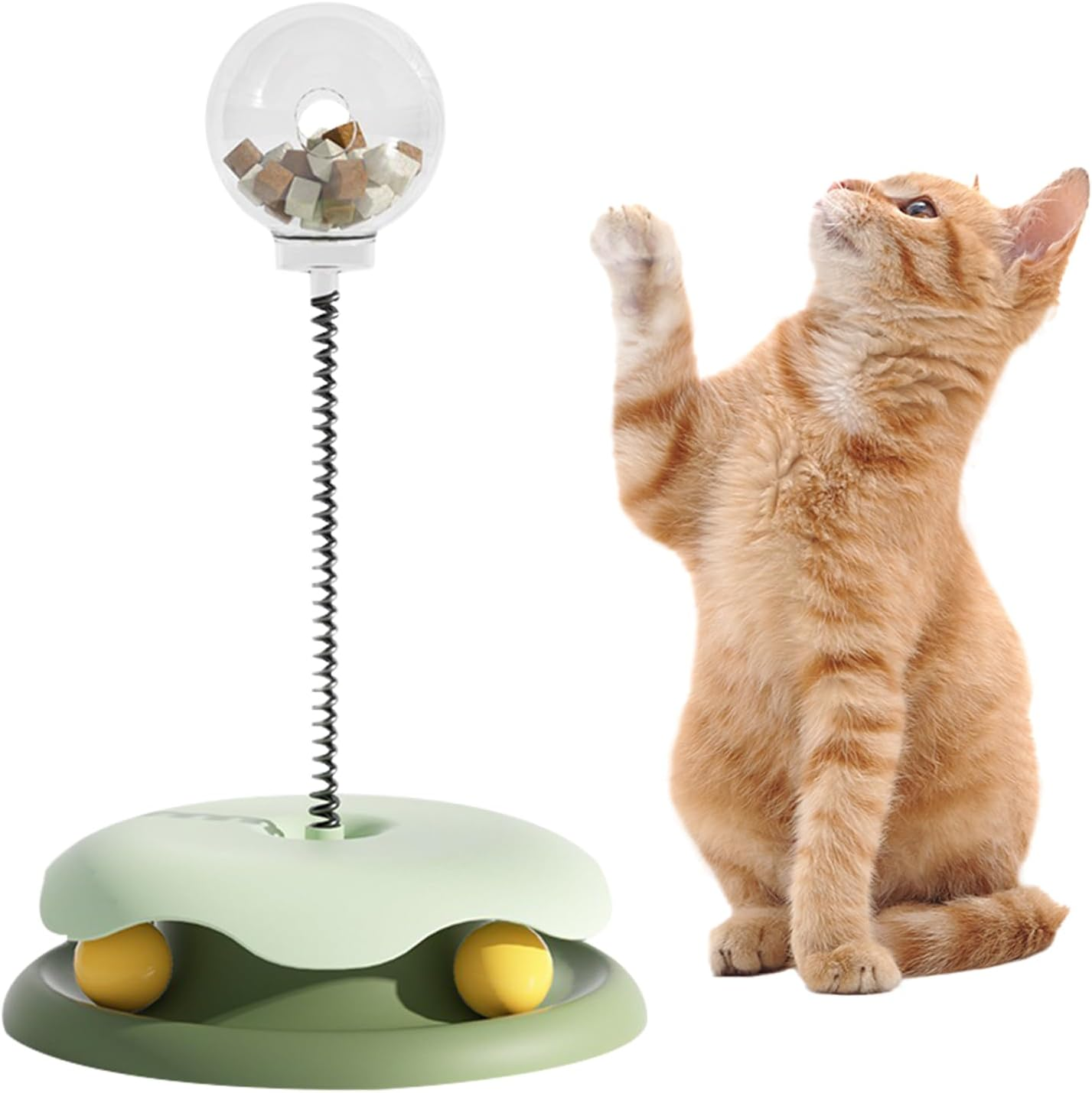 KECUSIN Cat Turntable Toy &ndash; Cat Interactive Slow Feeder Toy, Rotating Turntable with 2 Rolling Balls & Bouncy Steel Spring for Engaging Play and Healthy Eating. (Blue)