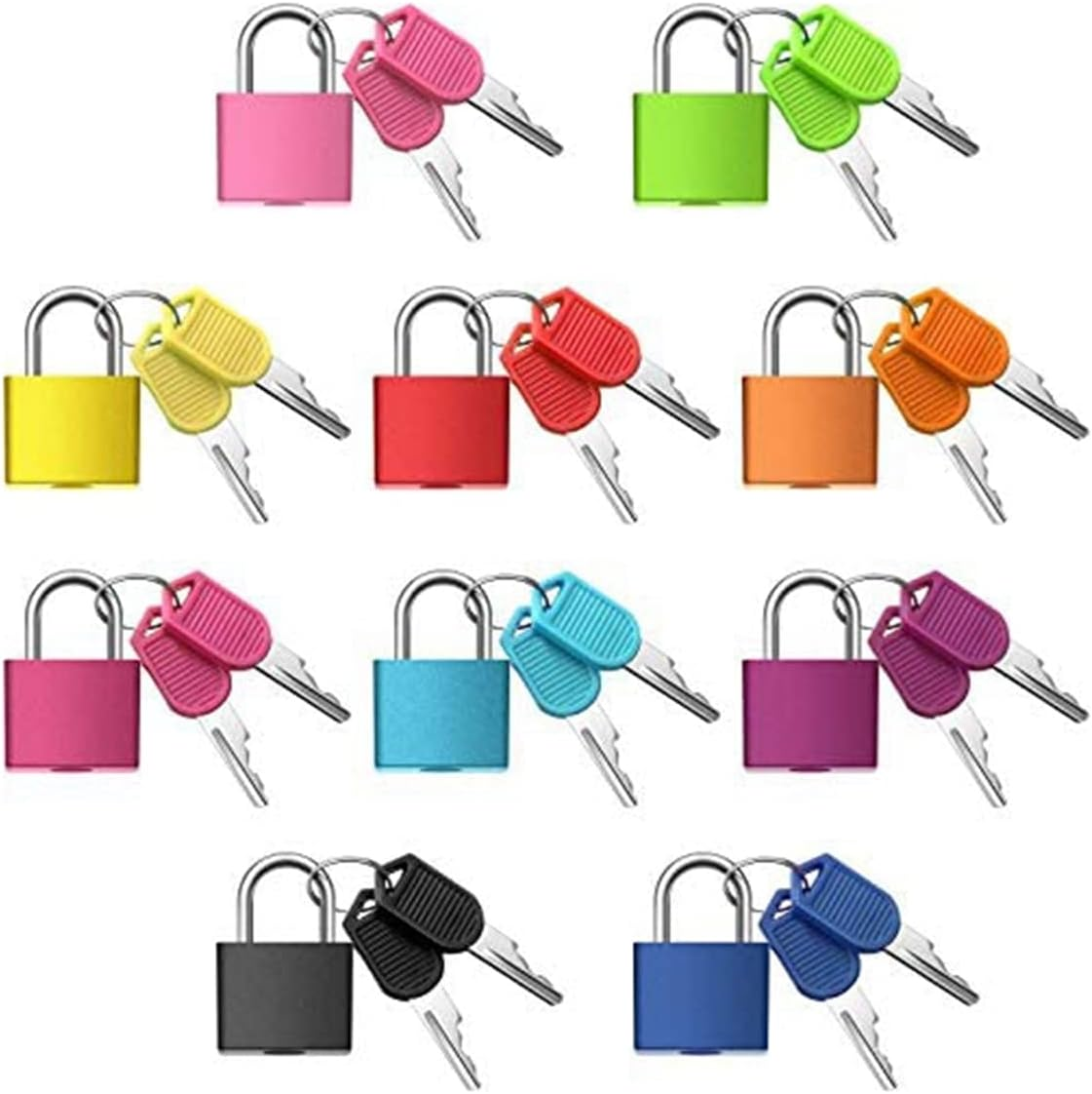 Mifrsnu 10 Pack Suitcase Locks Easy Carrying with Keys,Multicolor Small Luggage Padlocks Metal Padlocks for School Gym Classroom Matching Game image number 4