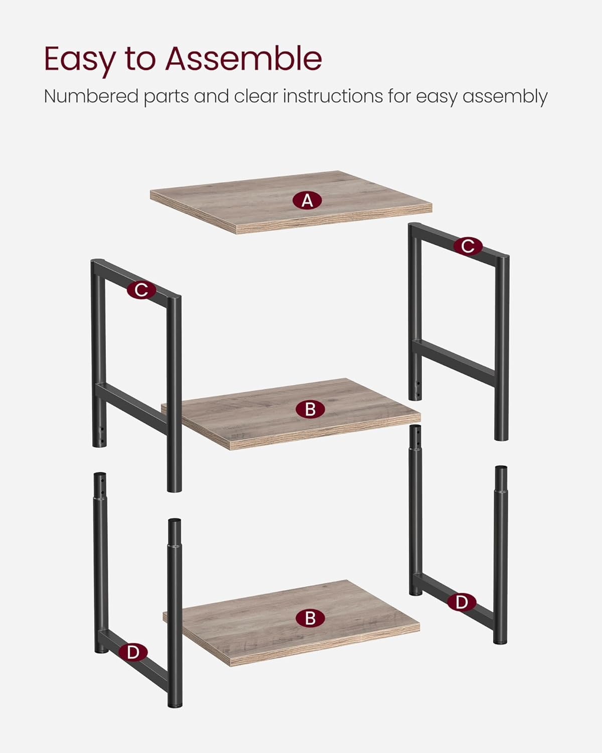 VASAGLE Sofa Side Table, 3-Tier End Table, Bedside Table with Steel Frame, for Living Room, Bedroom, Home Office, Industrial Style, Heather Greige and Classic Black LET273B02 - Vintage Brown image number 4
