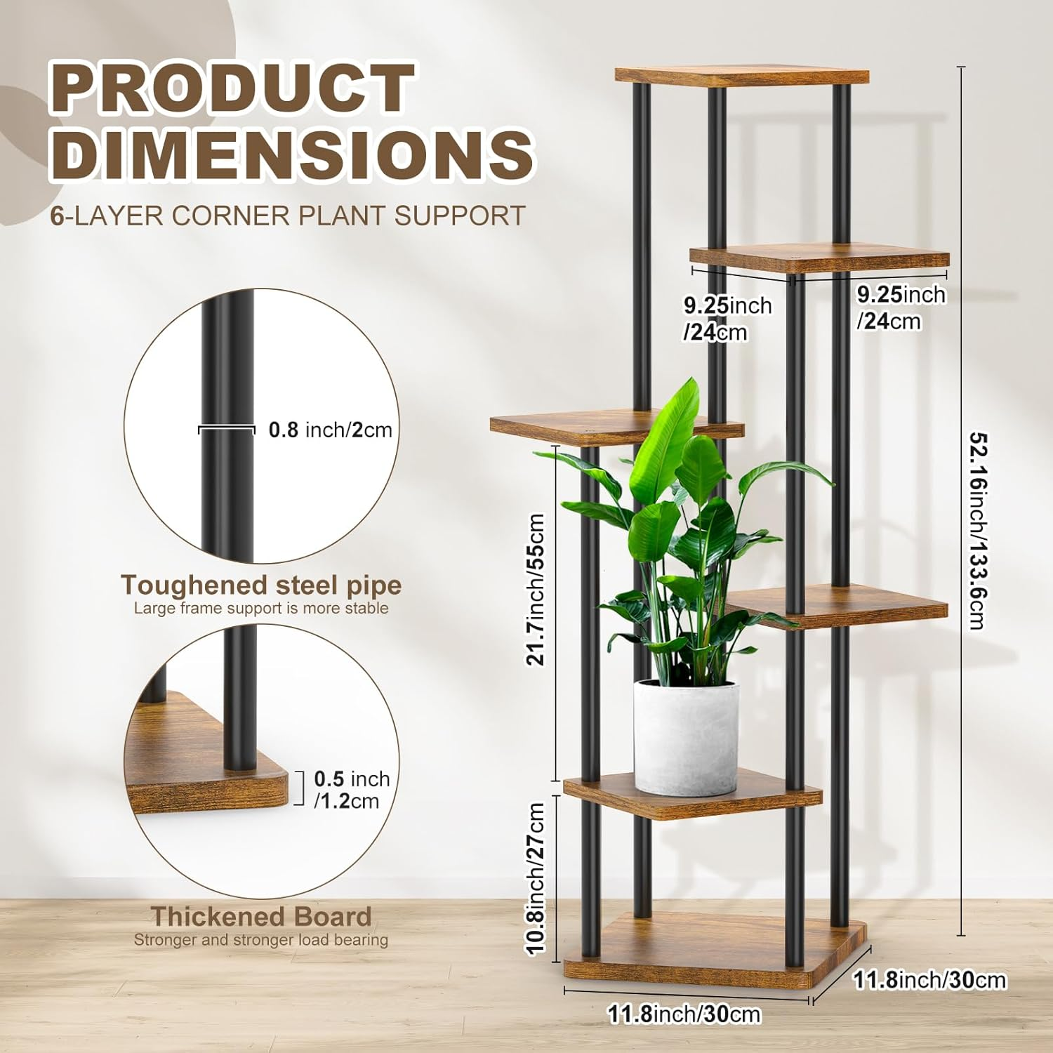 6 Tier Wood Tall Plant Stand Metal Rack Indoor, Multiple Flower Pot Holder Shelves Corner Rack, Planter Shelf Display Rack Storage Organizer for Patio Living Room Balcony Garden(Black) image number 1