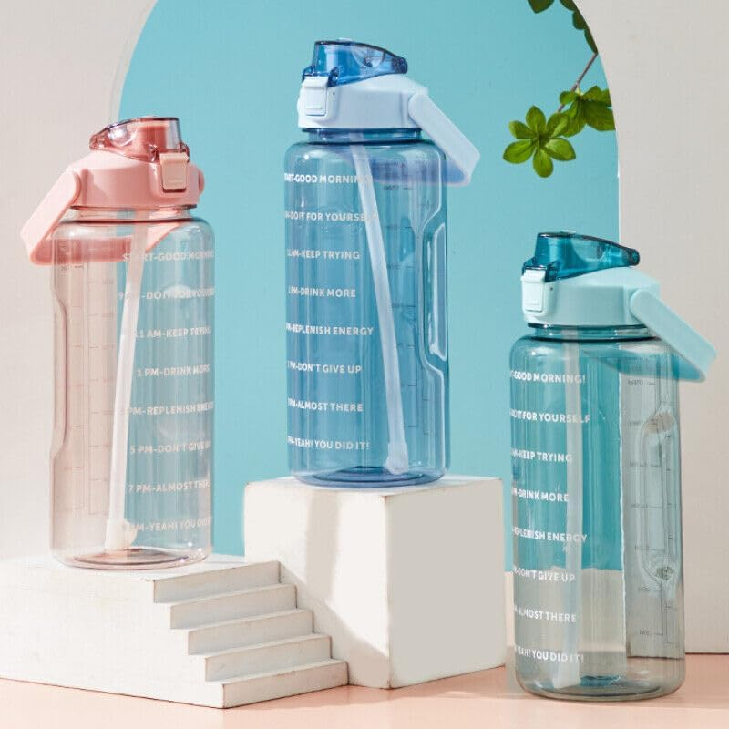 2L Water Bottle Straw Cup Motivational Drink Flask with Time Markings Sports Gym - Durable Gym Sports Flask, Bpa-Free, Leakproof - Green image number 7