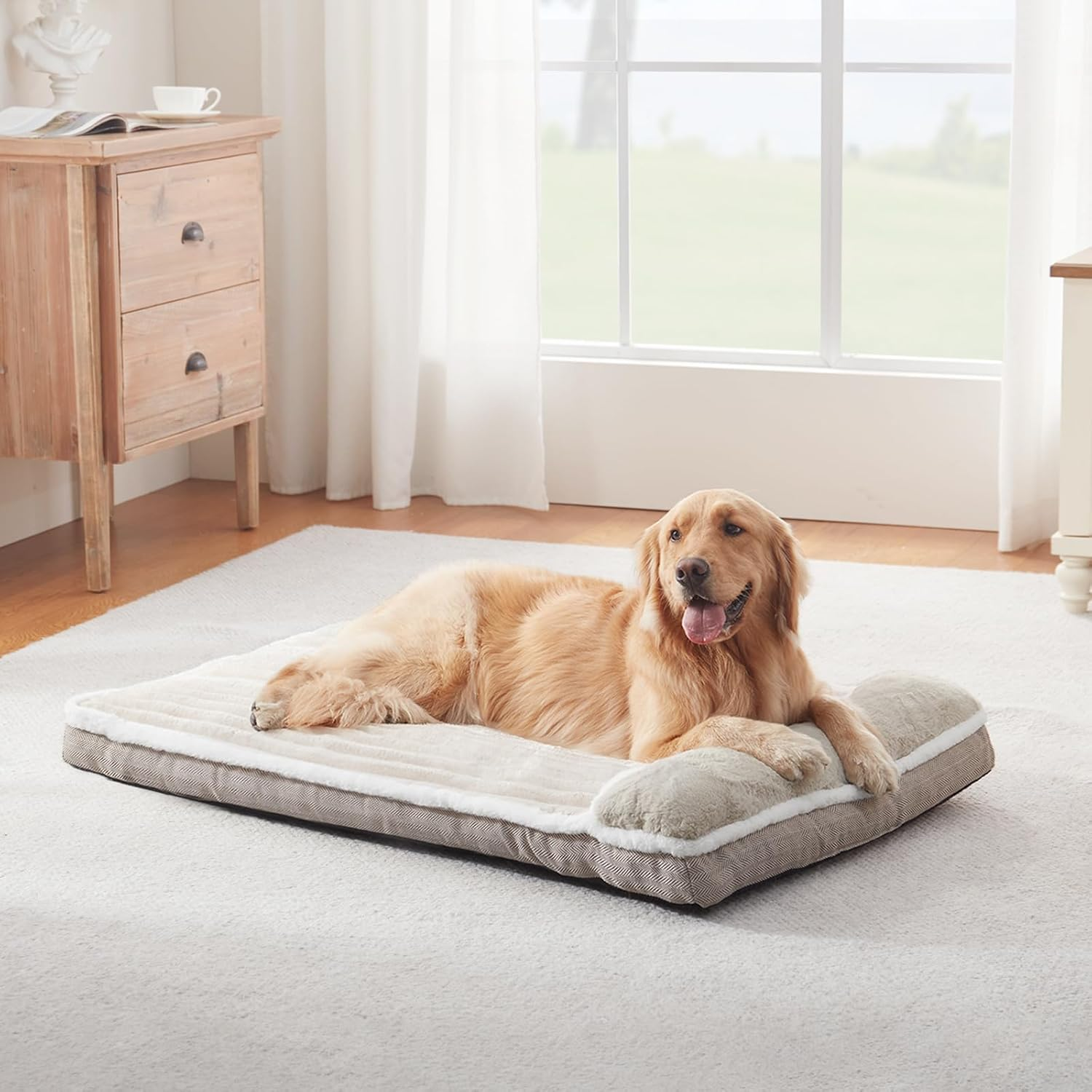 Dog Beds for Extra Large Dogs, Dog Mattress with Pillow for Crate Kennel, Sofa Dog Bed, Super Soft Pet Bed for Medium, Jumbo, Small,Large XXL Dogs Breeds Pet Bed