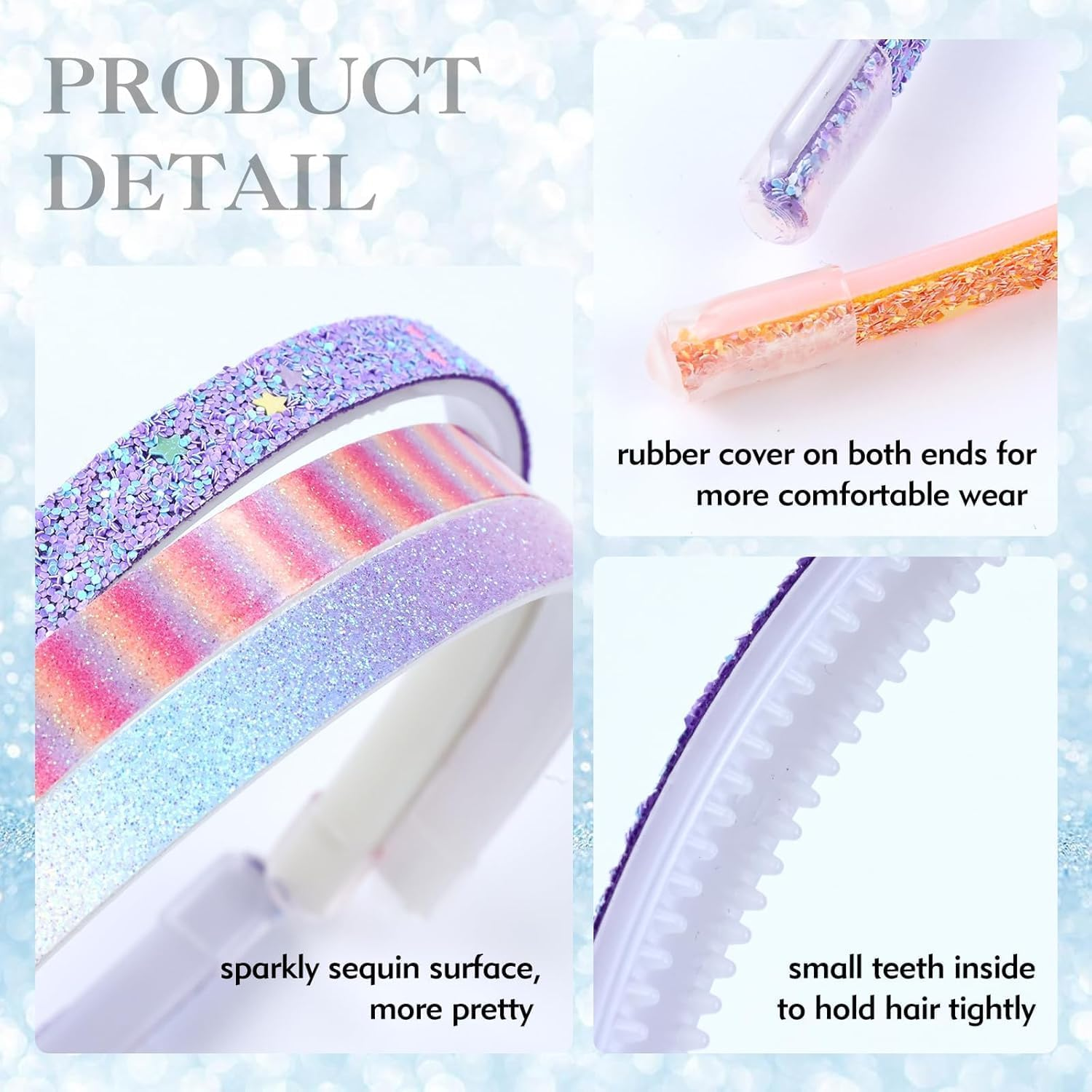 Pack of 5 Glitter Hair Bands - Colourful Non-Slip Hair Accessories - Cute Rainbow Confetti Design - Ideal for Little Girls Festive Occasions image number 5