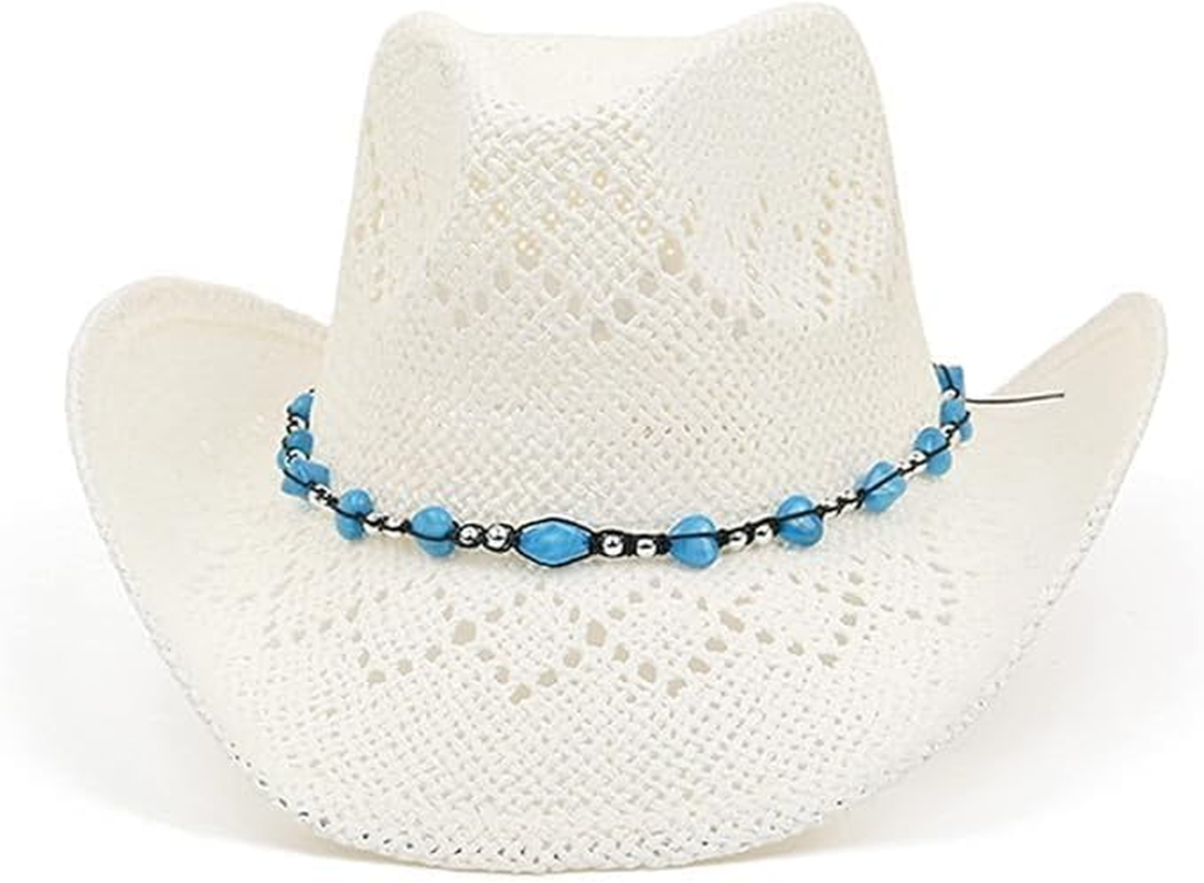 Cowboy Hat for Women with Beaded Trim and Shapeable Brim White image number 1
