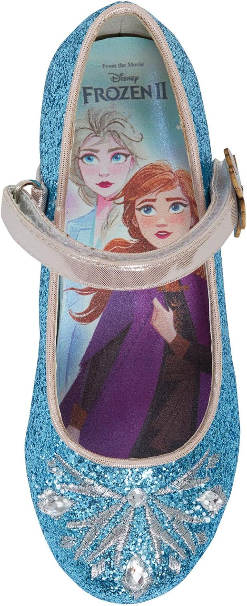 Disney Frozen 2 Girls Anna and Elsa Dress up Princess Snow Queen Glitter Shoes Party Low Heels Sandals for Girls Blue Sparkle