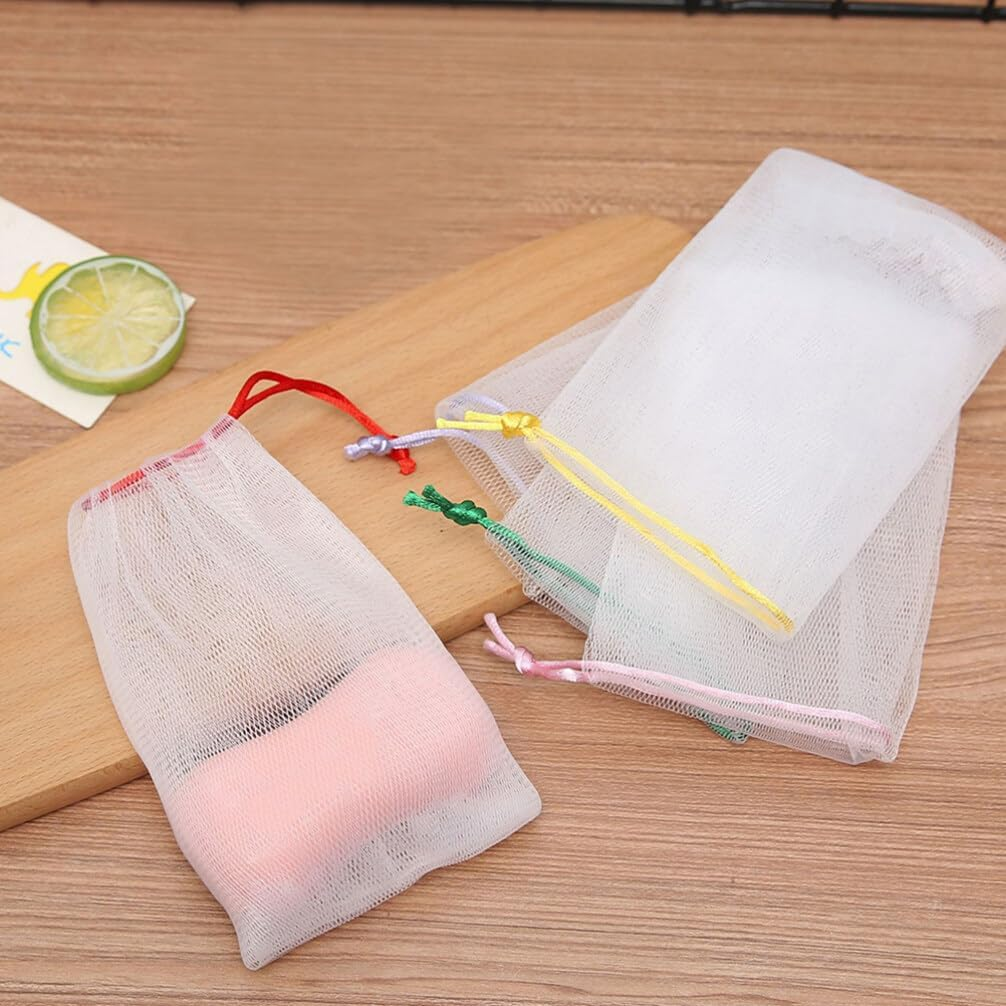 Amosfun 30Pcs Mesh Soap Bags Shower Soap Pouches Soap Saver Storage Bags with Drawstring for Foaming and Drying, Hangable image number 2