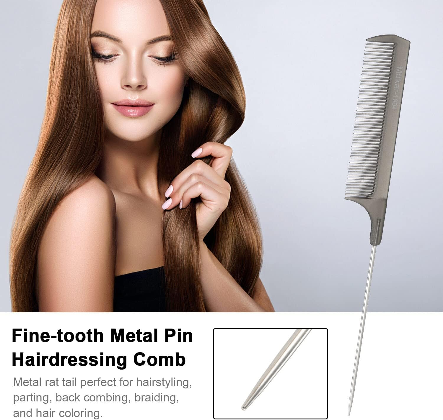 Xinyee Rat Tail Comb Black Fine-Tooth Metal Pin Hairdressing Hair Style Brush Adding Volume Detangling Brush