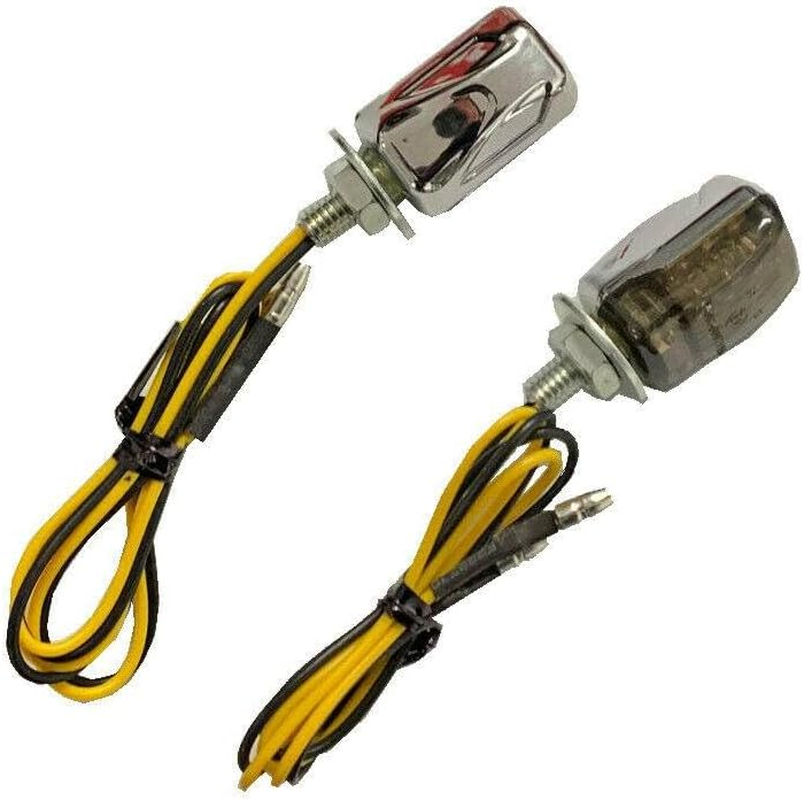 TDR 2Pcs Motorcycle LED Turn Signal Indicators Chrome Micro Mini Tiny Small Amber Light 6Mm Thread Plastic Glass Universal Fit Left Right Pair