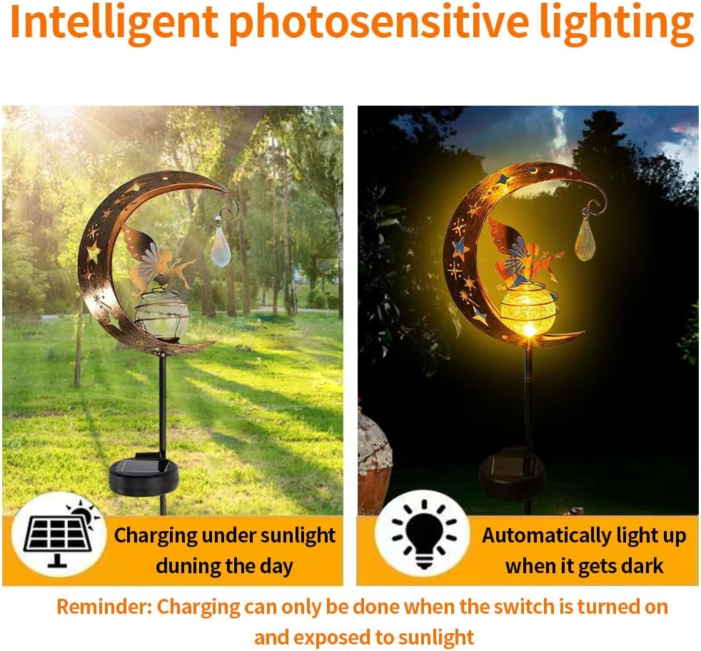 YZYOE Sun-Powered Moonflower Fairy Crystal Lamp, Garden Decoration Iron Beautiful Fairy Crystal Ground Lights, Wireless Sunset to Dawn LED Lamp Waterproof image number 2