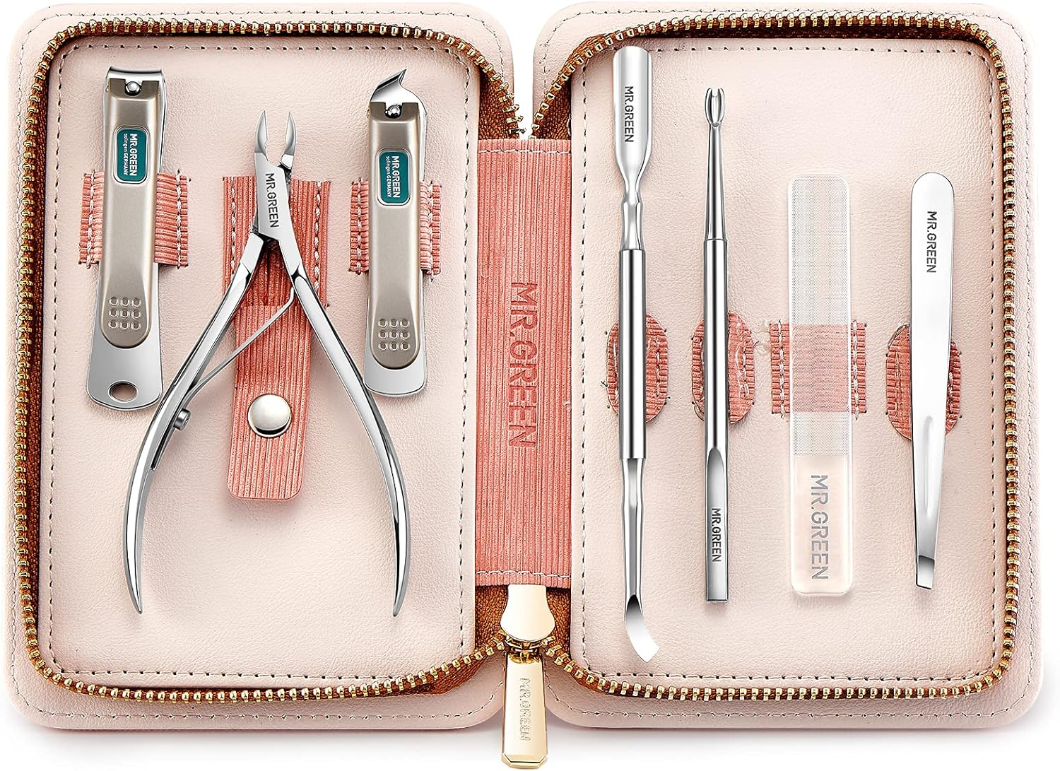 MR.GREEN 7 in 1 Manicure Sets Personal Care Tools Professional Stainless Steel Nail Clippers Pedicure Set Manicure Set with PU Leather Case