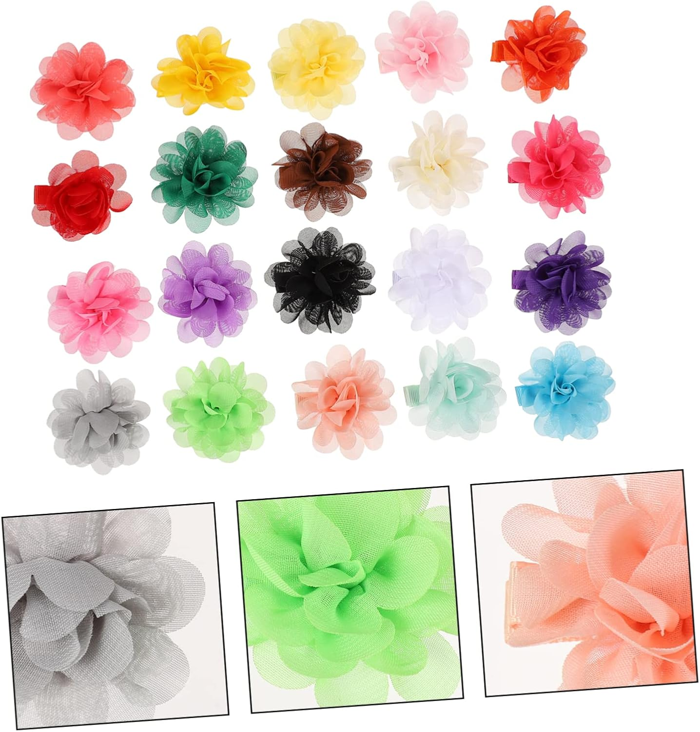 KALLORY 20Pcs Artificial Flower Hairpins for Girls Floral Hair Clasps Cute Hair Accessories for Doll Head Styling and Boys and Girls Random Color
