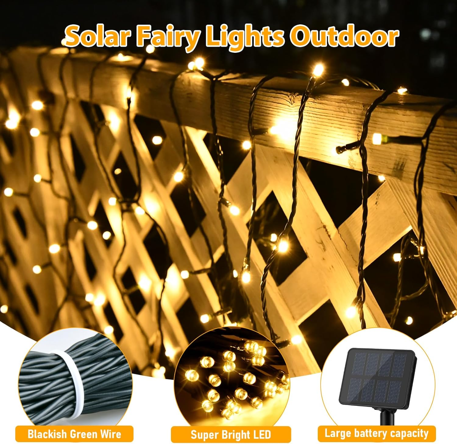 Isisyu Solar Fairy Lights Outdoor 12 M 120 LED Fairy Lights Outdoor Solar 8 Modes IP65 Waterproof Warm White Solar Fairy Lights Outdoor Weatherproof for Balcony, Garden, Weddings, Patio, Christmas image number 5