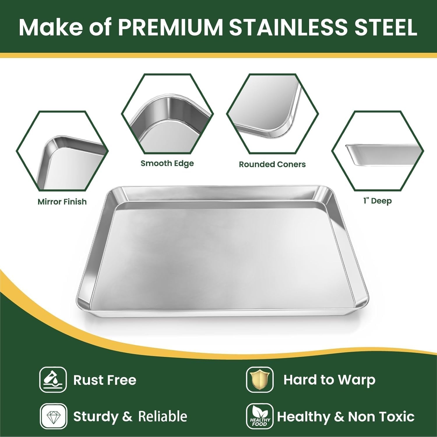 Baking Sheet and Cooling Rack Set, Stainless Steel Oven Tray, Baking Roasting Cooking Serving Sheet Pan for Home Restaurant Hotel, Non-Toxic & Mirror Finish, Dishwasher Safe (40 * 30 * 2 Cm) - 40*30*2 Cm image number 3