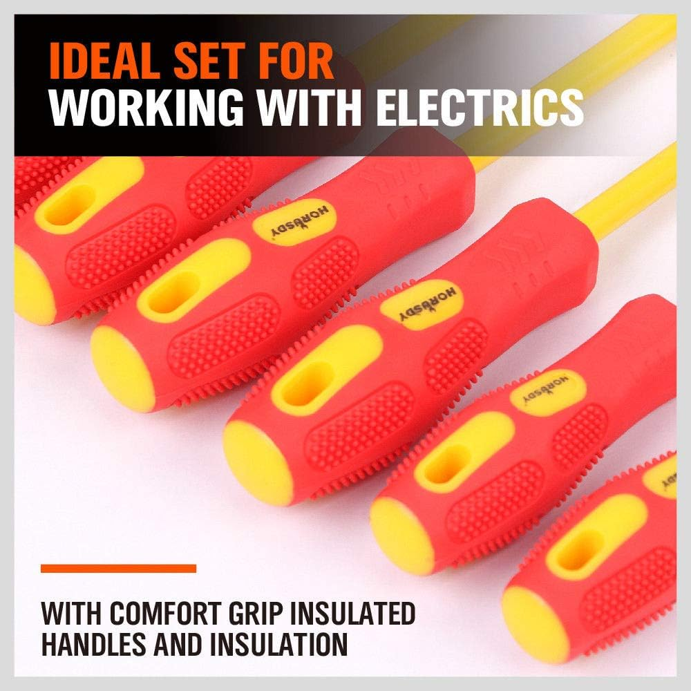 HORUSDY 8-Piece Insulated Screwdriver Set, 1000V Approved Magnetic Tip Slotted Phillips Electricians Tool with Carry Case image number 3