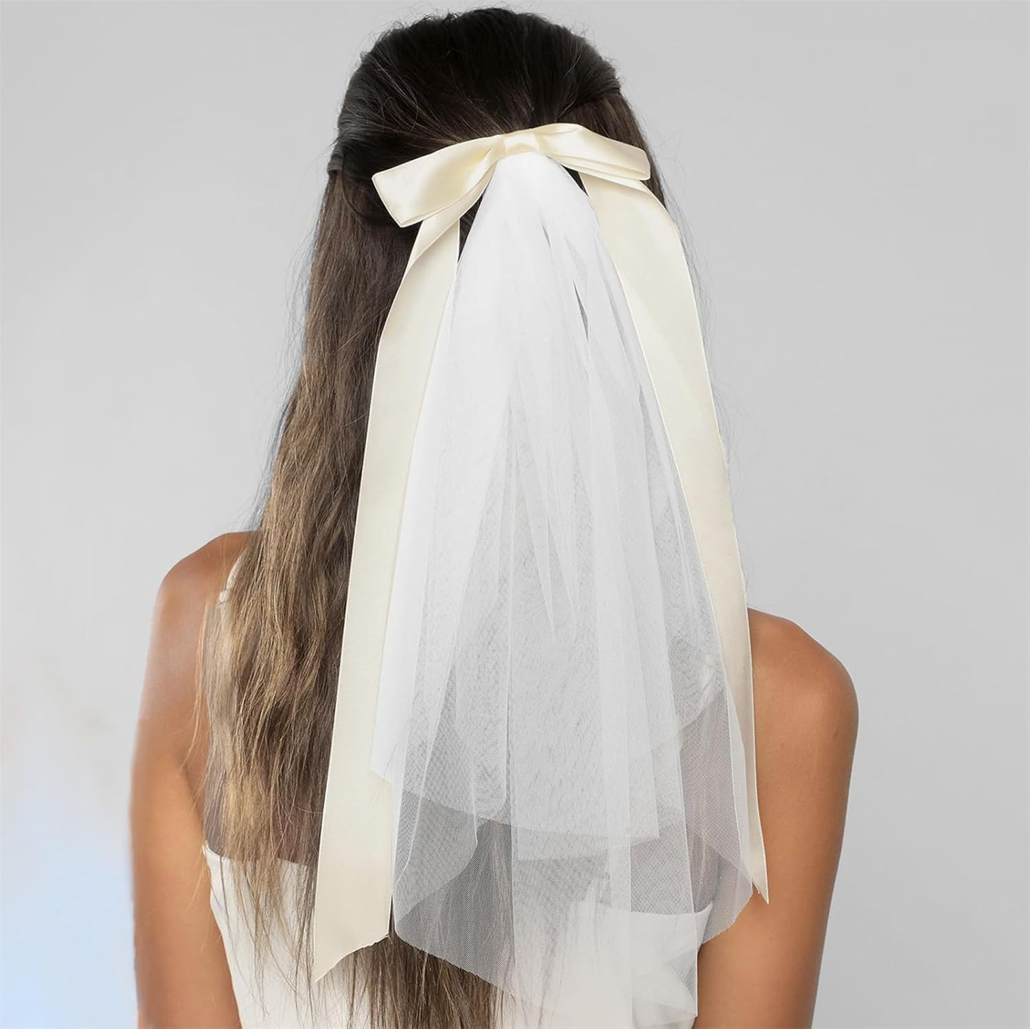 Bridal Veil Hair Clips with Big Bow Wedding Tulle Hairclips with Long Ribbon Bowknot Spring Snap Hair Barrettes for Women ﻿Girl image number 4