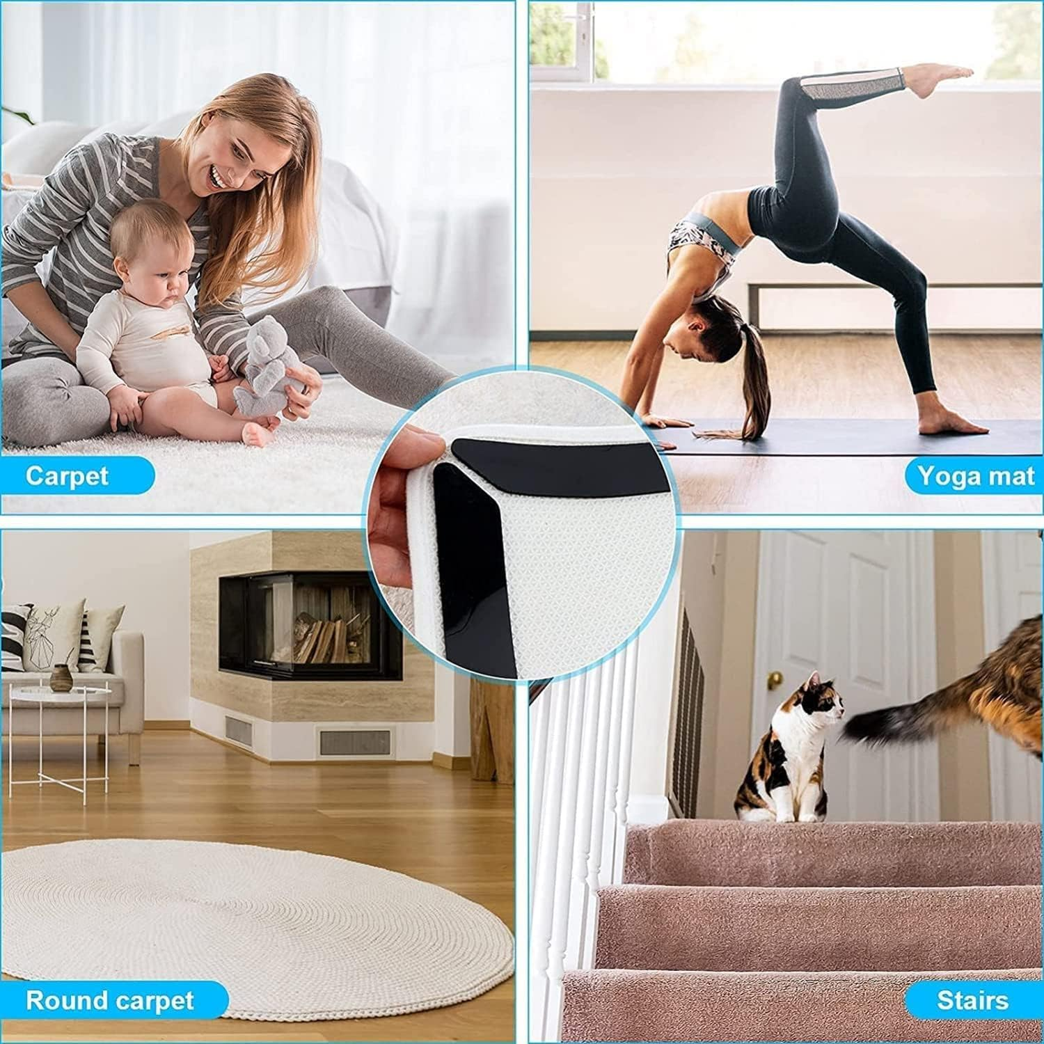 16 Pieces Rug Grippers, Anti-Slip Carpet Gripper, Double Sided Washable Removable anti Curling Corner Carpet Gripper, Non Slip Renewable Adhesive Rug Tape for Hardwood Floors and Tile (180Mm*30Mm) image number 2