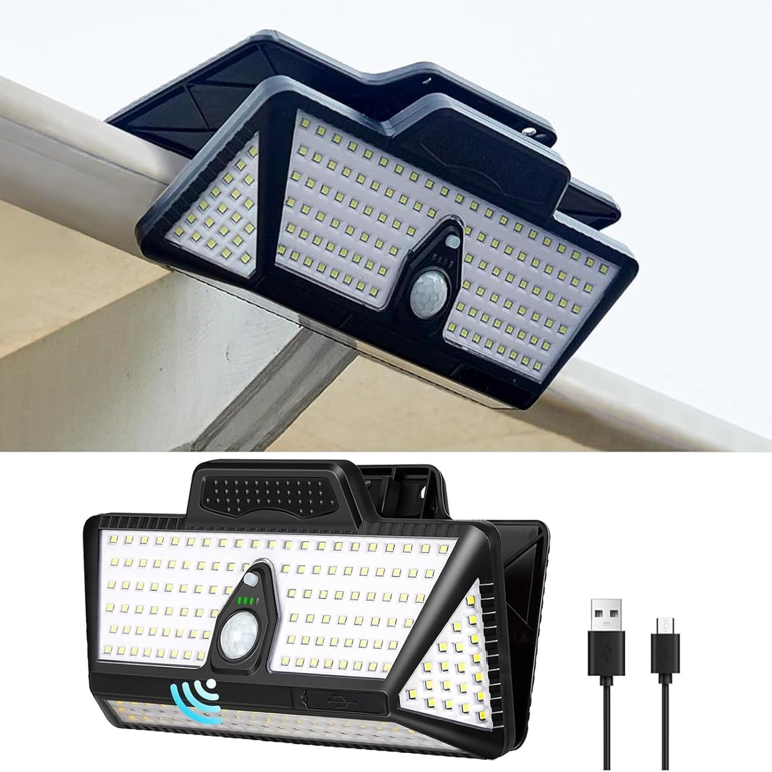 XIULIUU Clip on Solar Lights Outdoor, 208Leds Motion Sensor Outdoor Security Light, 1000LM Bright Solar & USB Powered Flood Light, IP65 Waterproof Wall Lights for Bakcyard Fence Garage Camping(1-Pcs) image number 3