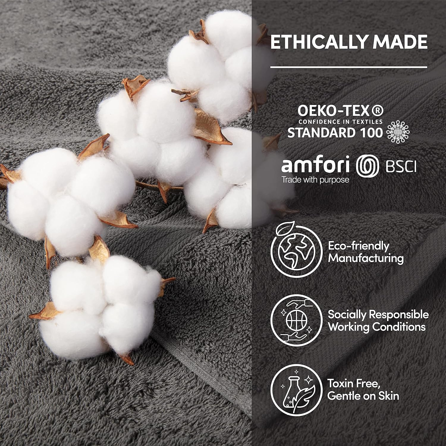 Trends Alley Bourgeois Luxury Bath Towel Set (Pack of 6) | 2 Bath Towels, 2 Hand Towels & 2 Washcloths | 100% Combed Cotton (600 GSM) | Ultra-Soft & Absorbent | Quick-Drying & Durable | Earth-Friendly image number 2