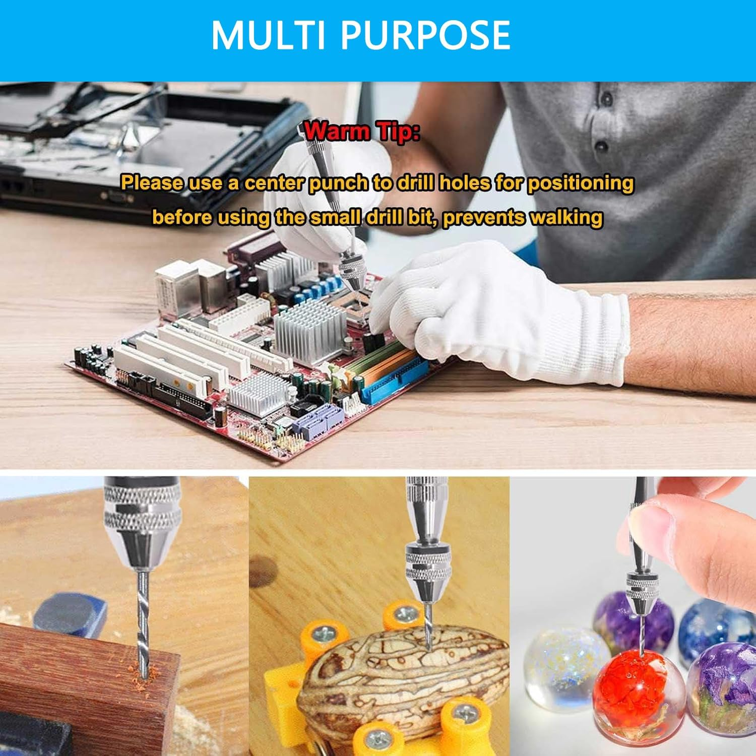 KEWAYO Mini Pin Vise Hand Hobby Drill with Model Twist Drill Hand Drill Bits Set for DIY Drilling Jewelry Resin Casting Molds Woodworking Accessories image number 4